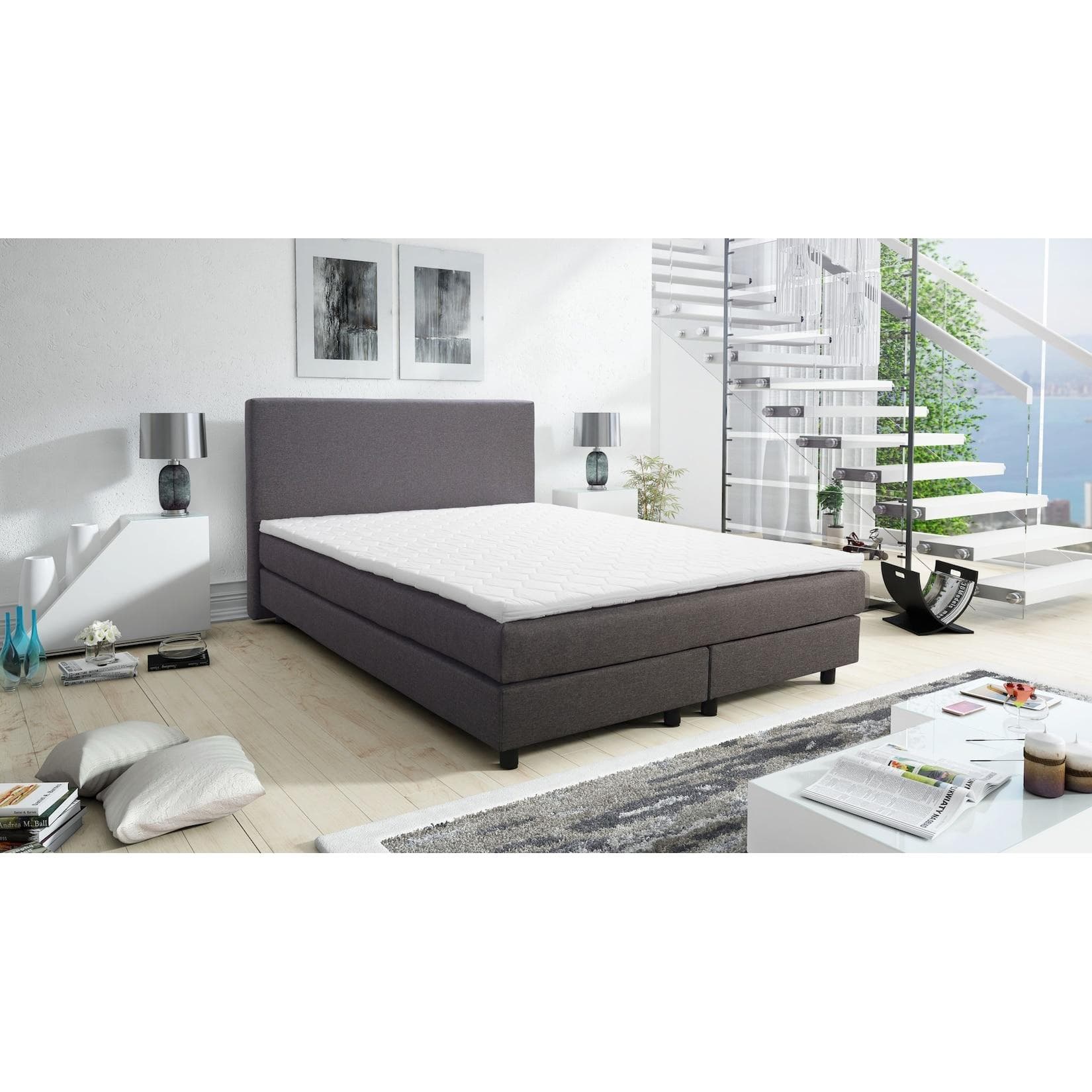 Boxspringbett Glenn 2 Grau Bonellfederkern Topper