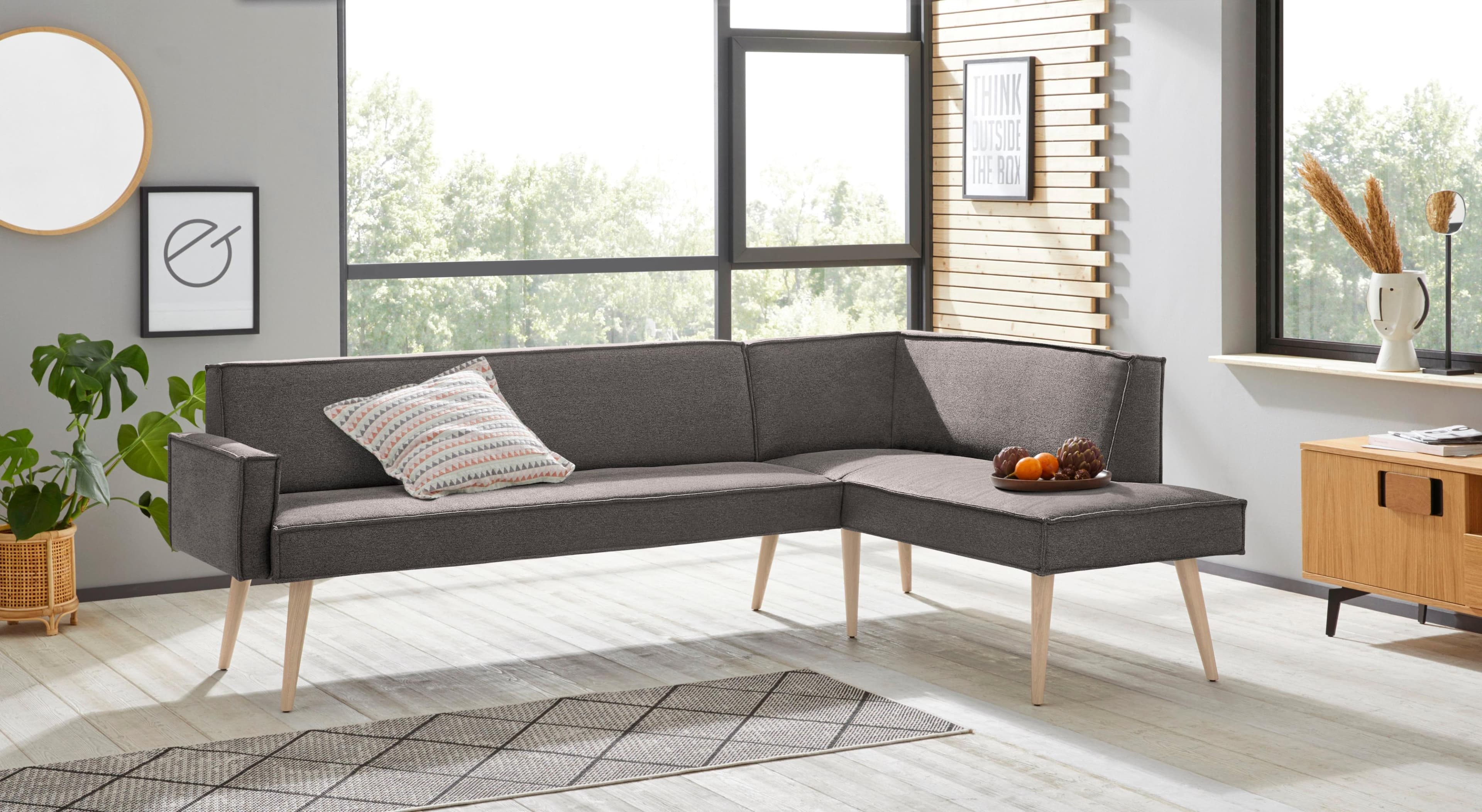 EXXPO Eckbank Lungo Grau Melange Modernes Polstersofa mit Holzfuß