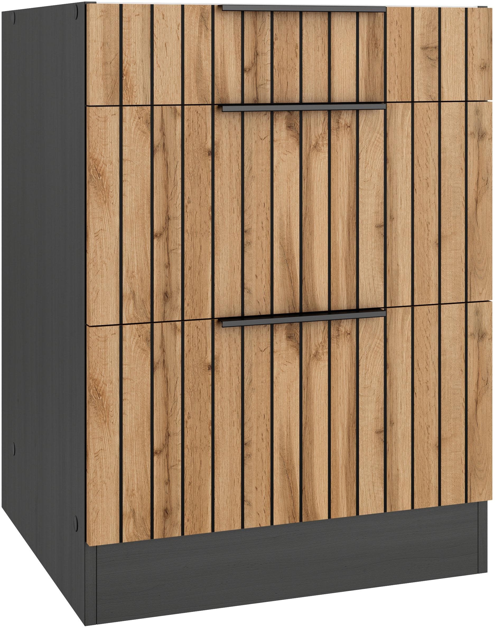Unterschrank KOCHSTATION KS-Lagos Grau Listrado Eiche