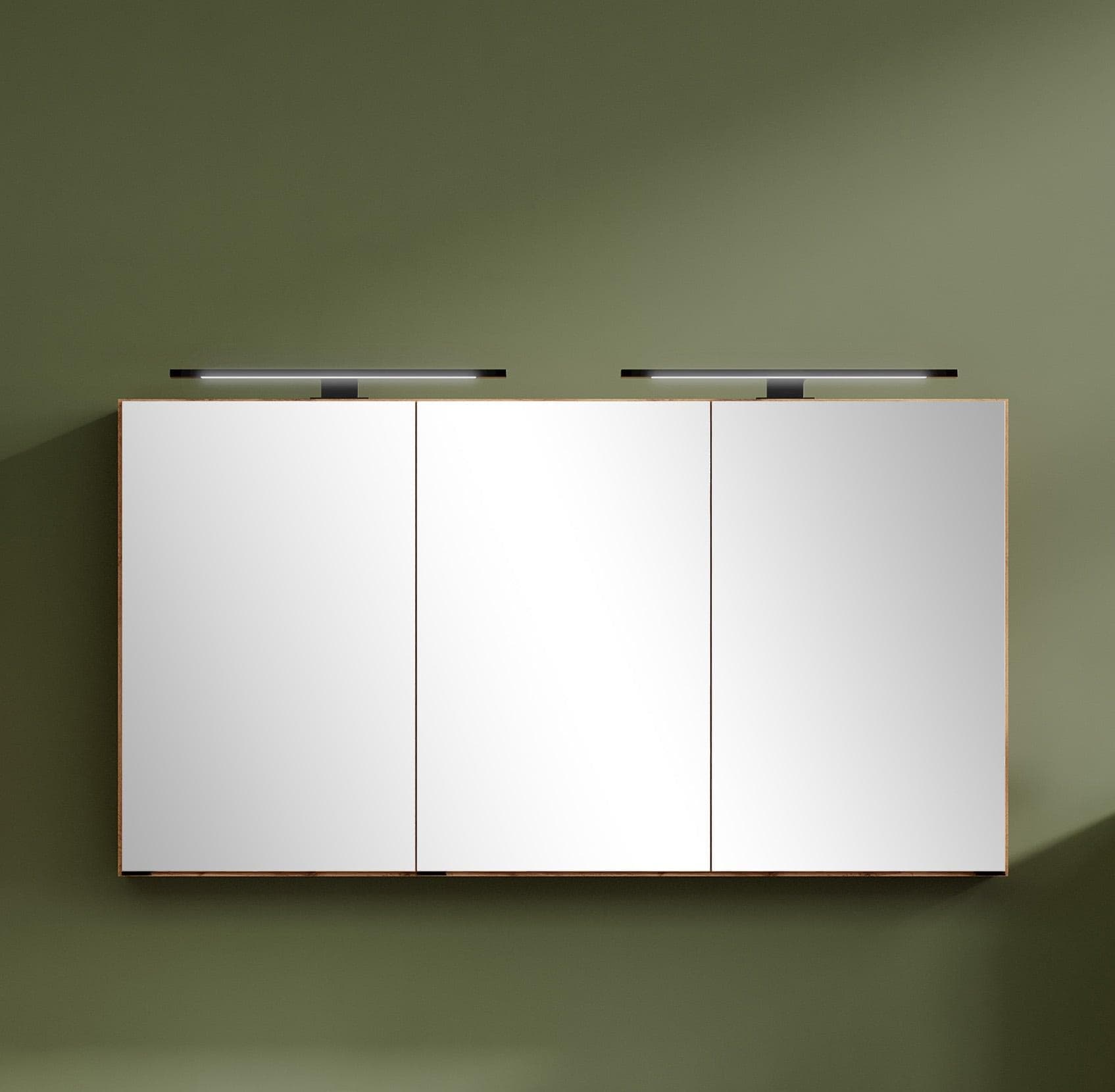 Spiegelschrank WELLTIME Braun wotaneiche mit LED und 3 Türen
