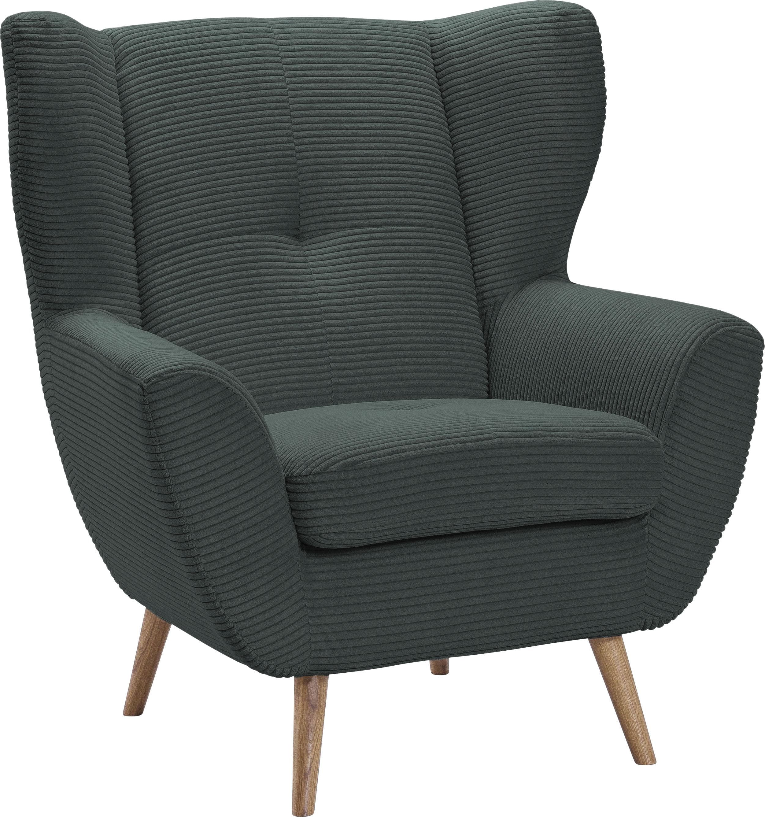 EXXPO Alvesta Ohrensessel Cord Braun mit Holzfüßen