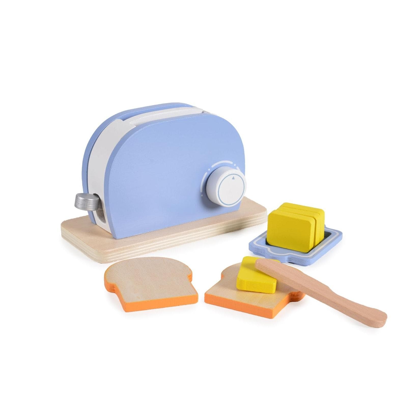 Moni Spielzeug Toaster 4341 Set Holz hellblau mit Zubehör