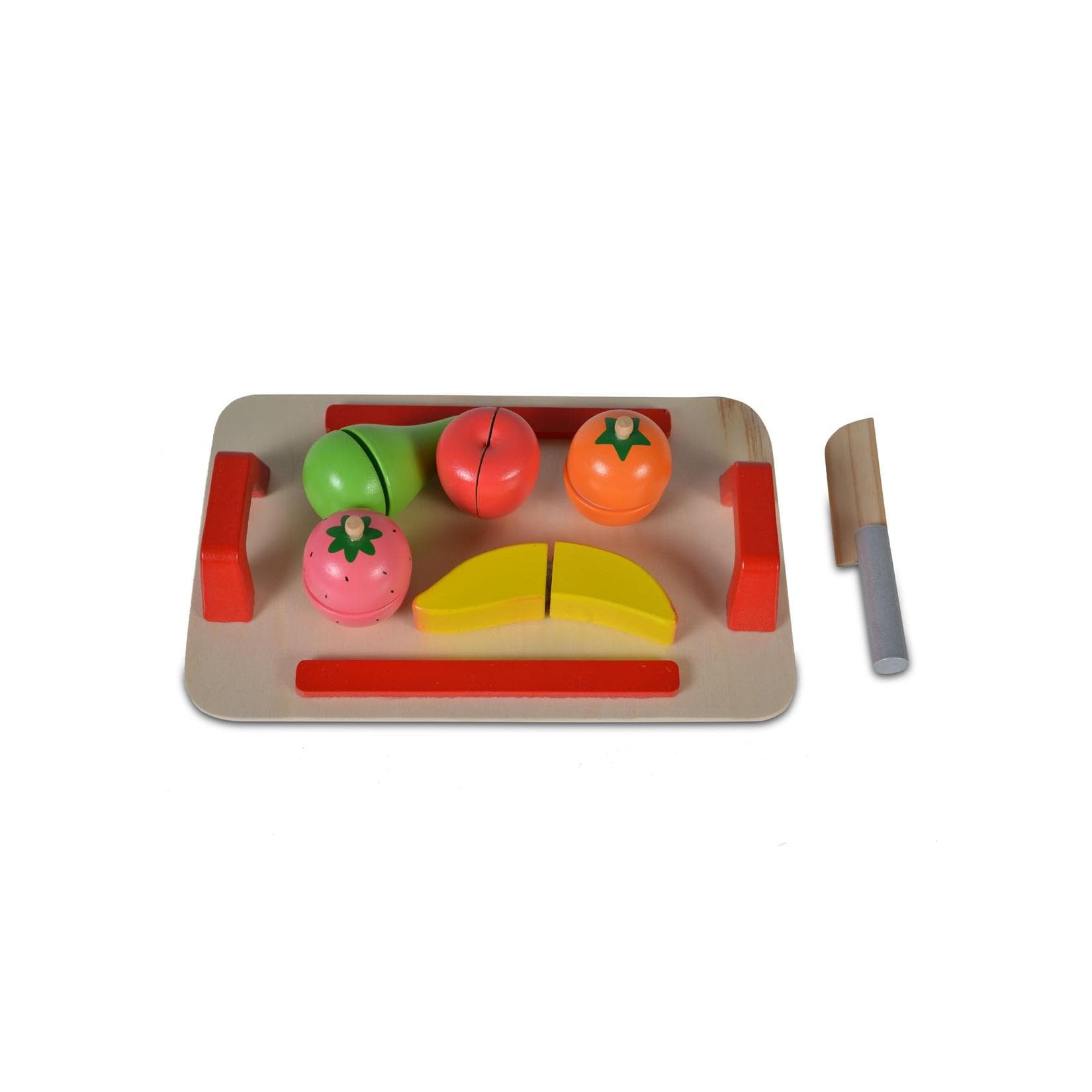 Moni Spielzeug Obst Set 4306 Holz Brett Messer Selbstverschluss bunt
