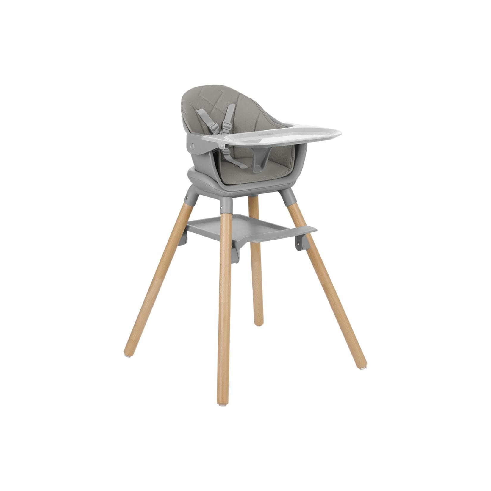 Kikkaboo Kinderhochstuhl Woody 3 in 1 Holzbeine grau mit Fußstütze und Tablett