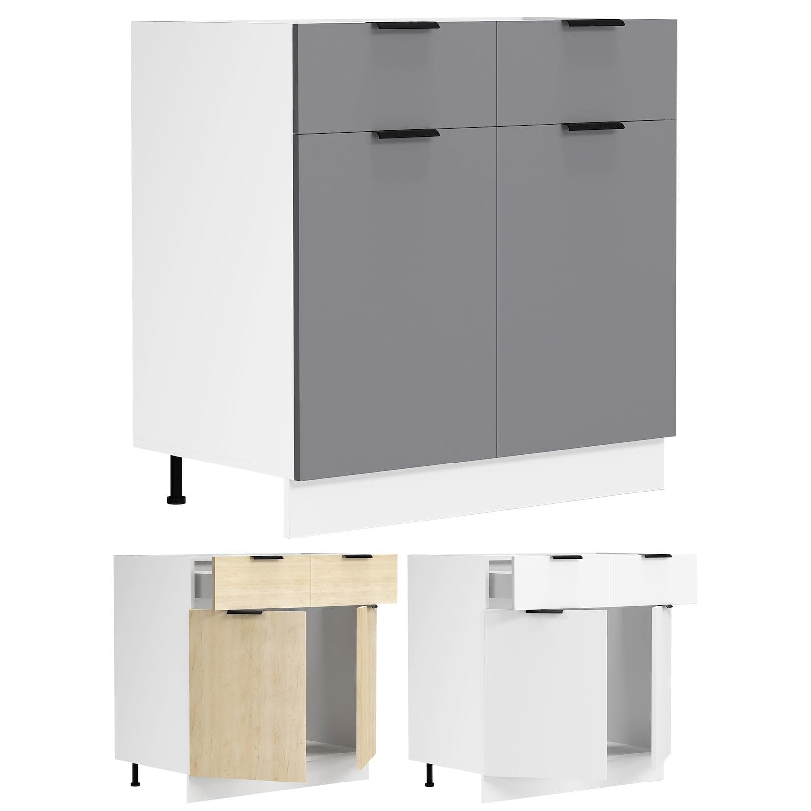VCM Küchenschrank Fasola Unterschrank 80 cm Weiß Honig-Eiche