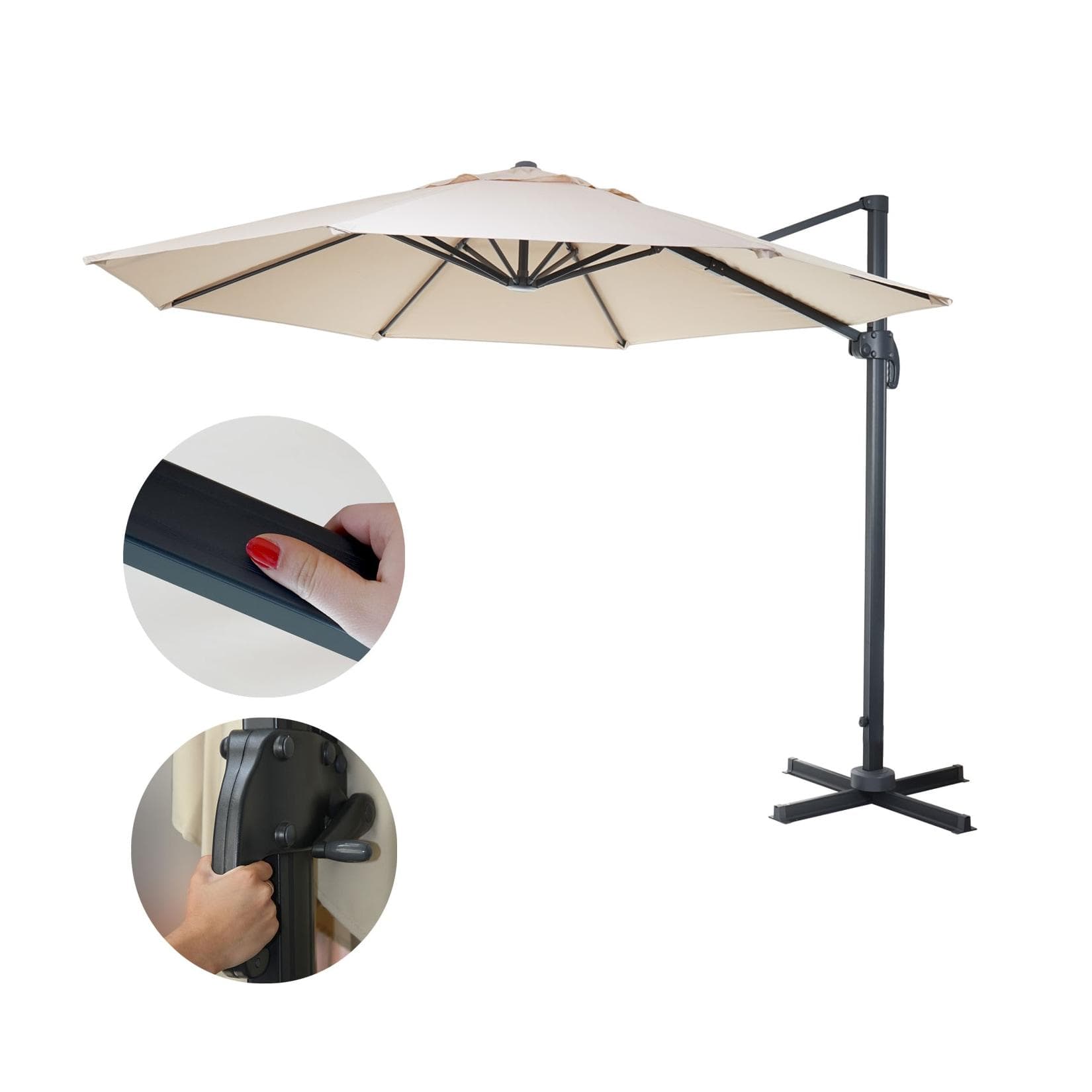 Gastronomie-Ampelschirm MCW-A96, Sonnenschirm, rund Ø 4m Polyester Alu/Stahl 27kg creme
