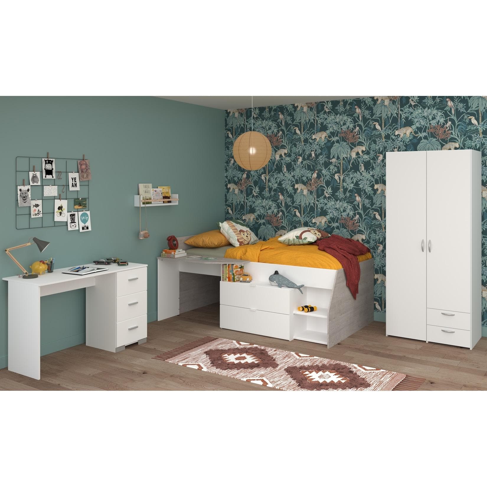 Parisot Milky 13 Jugendzimmer-Set Weiß Hochbett Schrank Schreibtisch