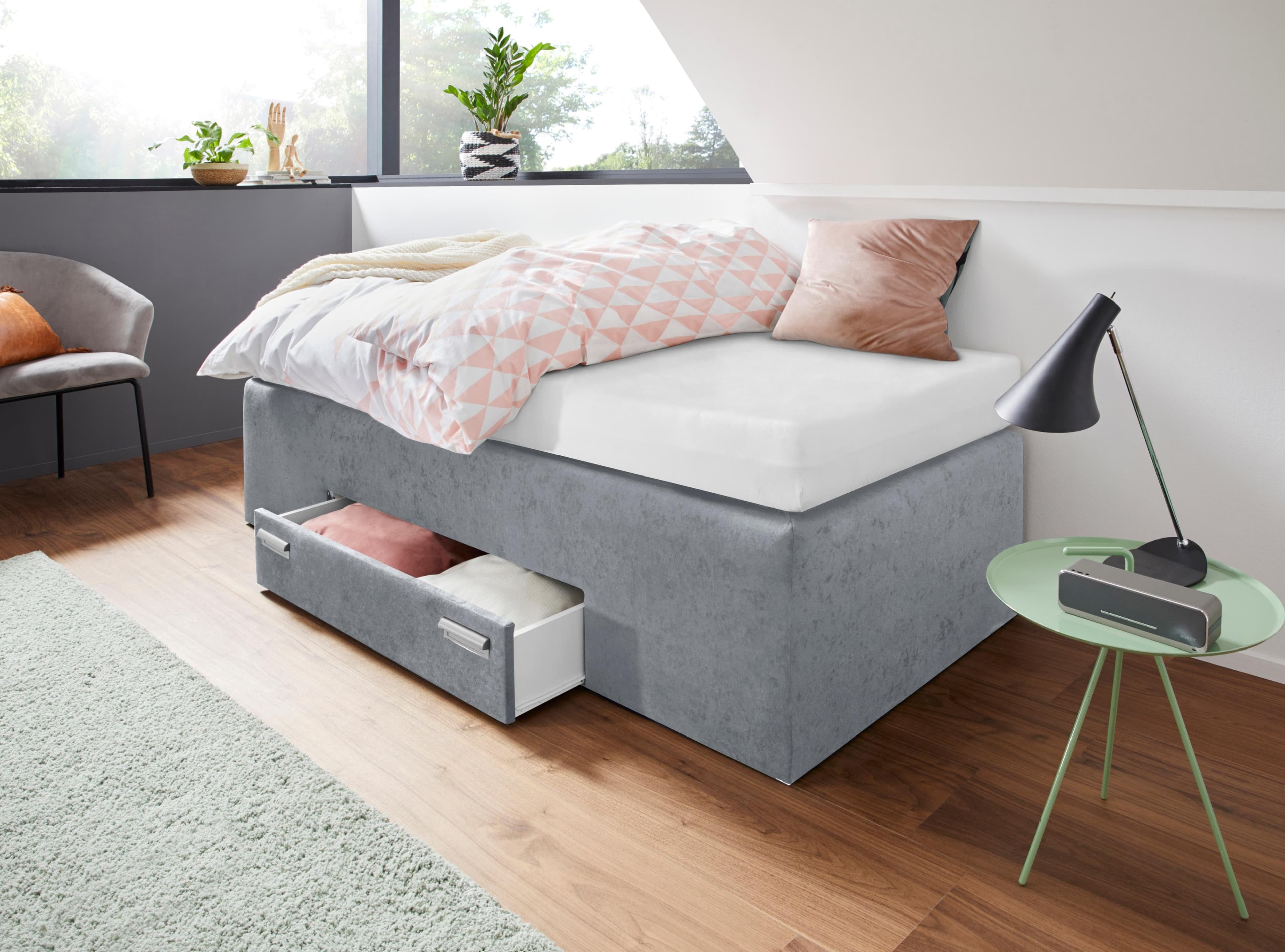Westfalia Schlafkomfort Boxspringbett Grau mit Schublade