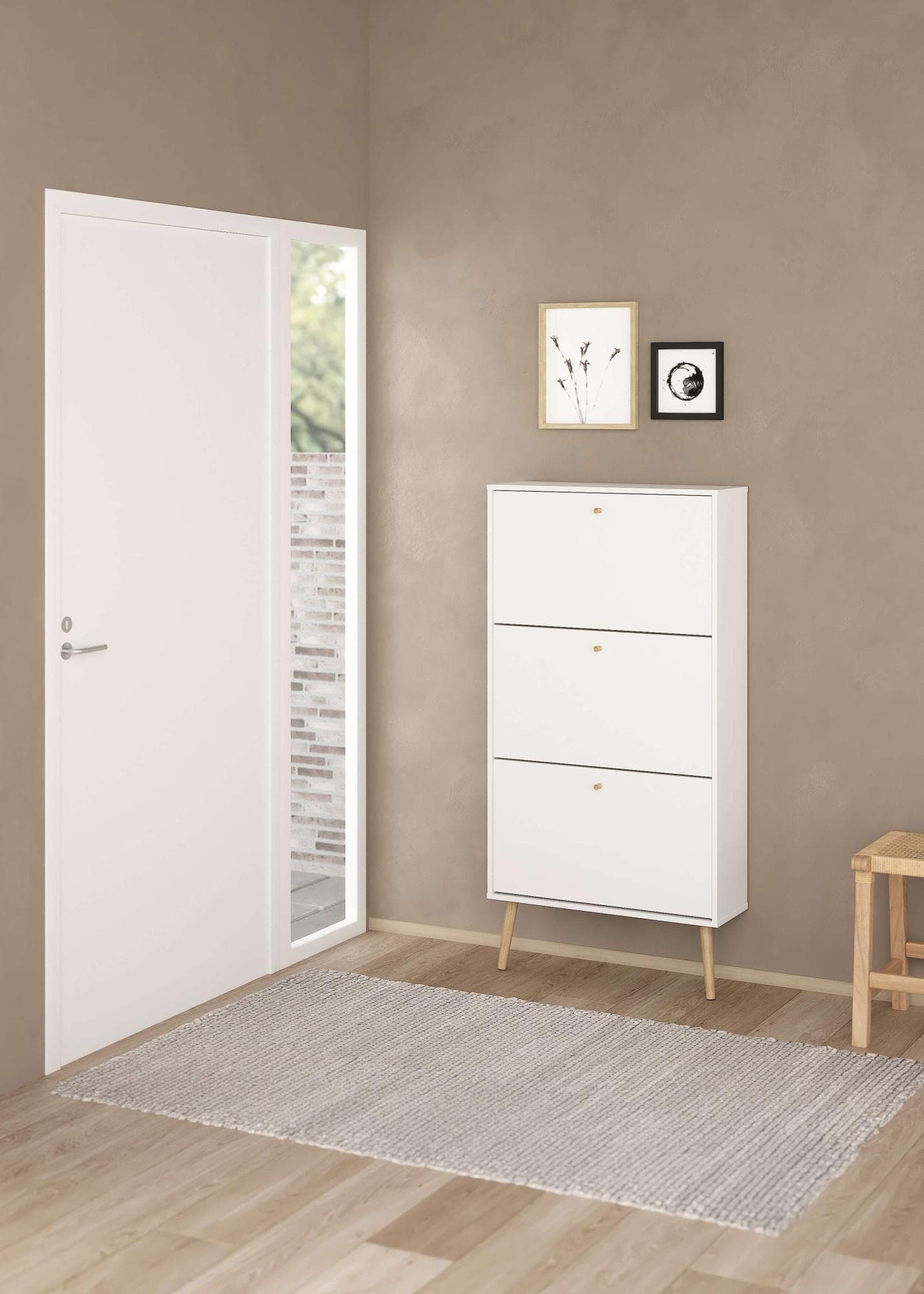 Andas Schuhschrank Bodo Weiß 3 Klappen Massivholz