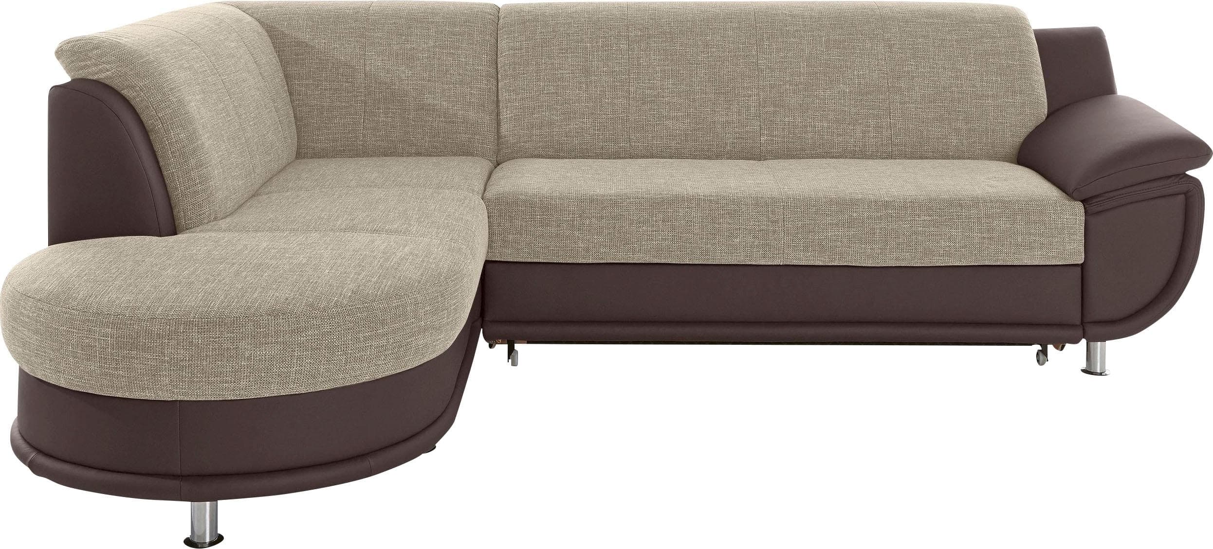 Ecksofa TRENDMANUFAKTUR Rondo 3 L-Form Braun Beige mit Ottomane