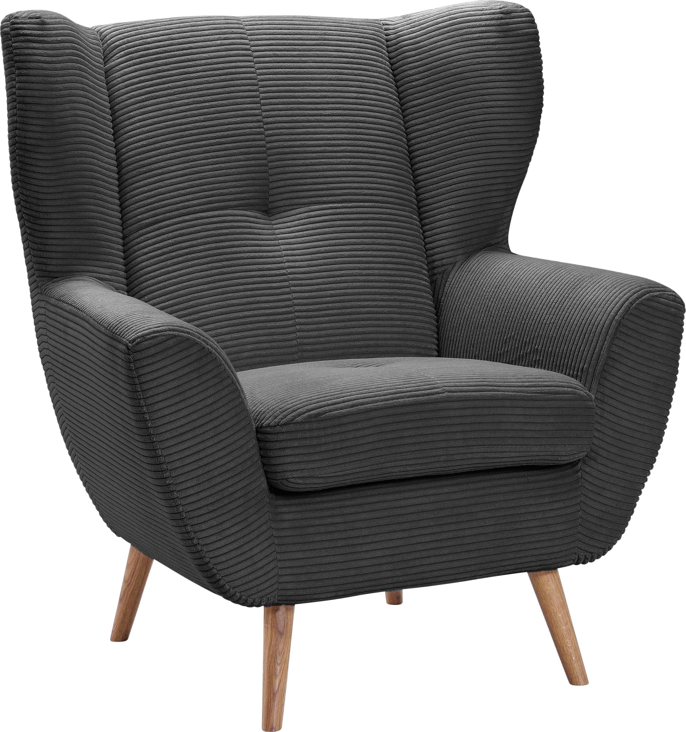 EXXPO Ohrensessel ALVESTA Grau Cord mit Knopfheftung