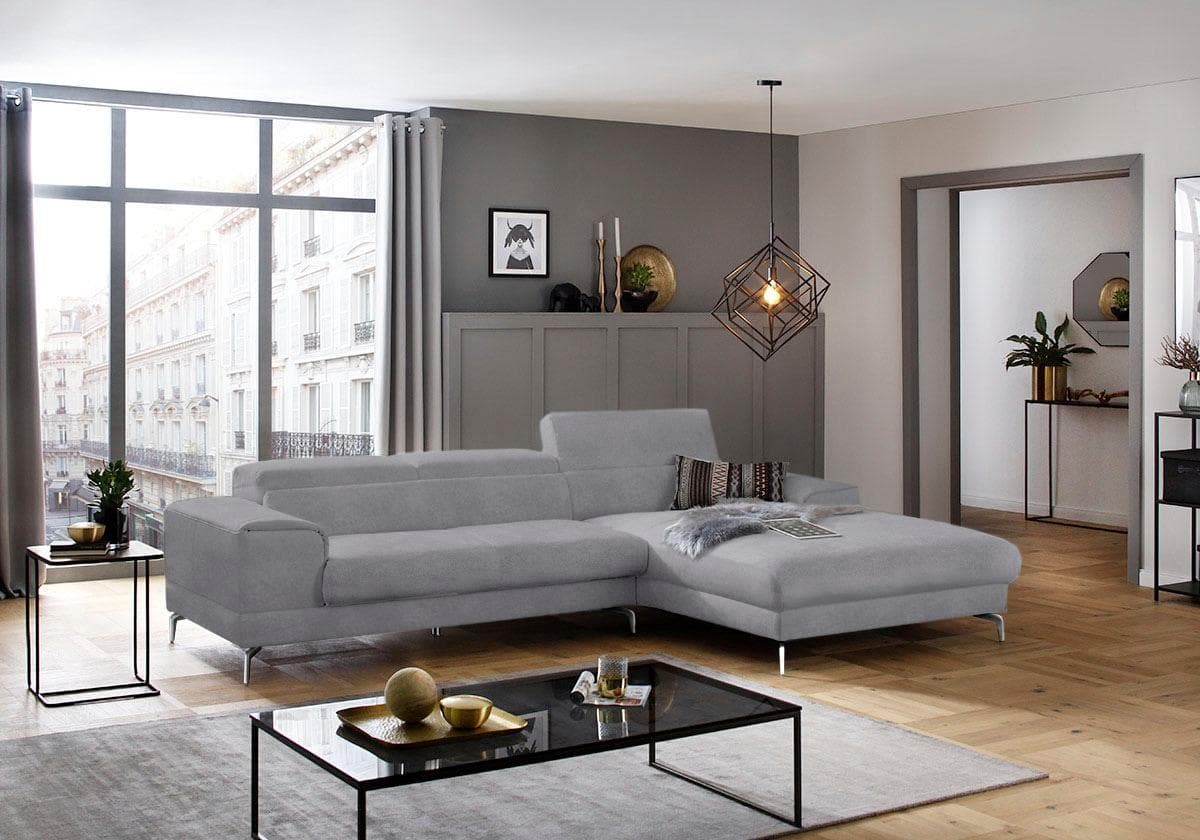 W.SCHILLIG Ecksofa piedroo Grau L-Form mit Kopfteilverstellung