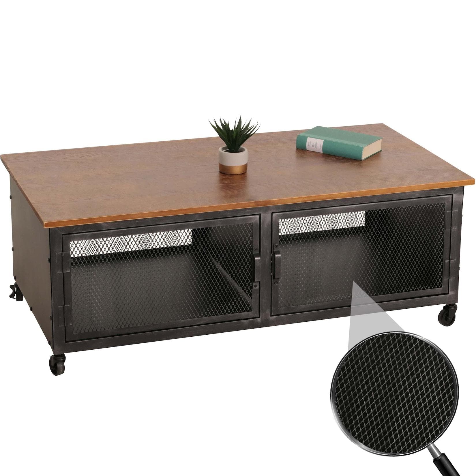MCW Couchtisch Industrial Retro Metall Holz Schwarz Braun