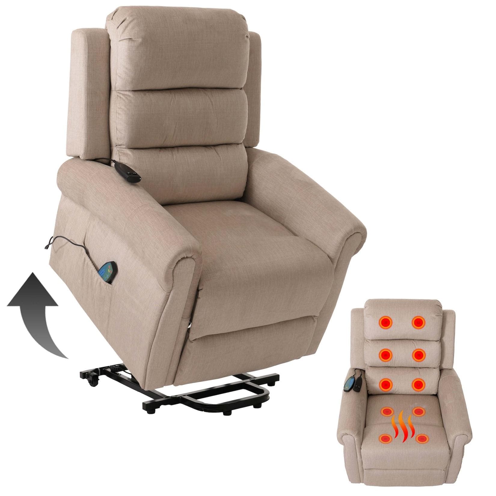 MCW Fernsehsessel MCW-K63 Relaxsessel mit Aufstehhilfe, Massage & Heizung Creme