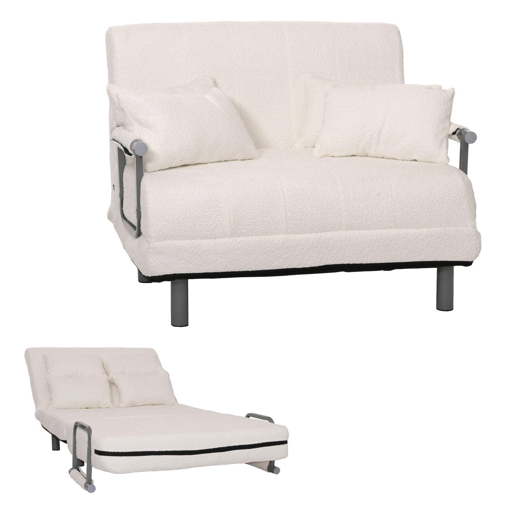 MCW Schlafsessel MCW-K29 Klappsessel mit klappbaren Armlehnen in Creme Bouclé