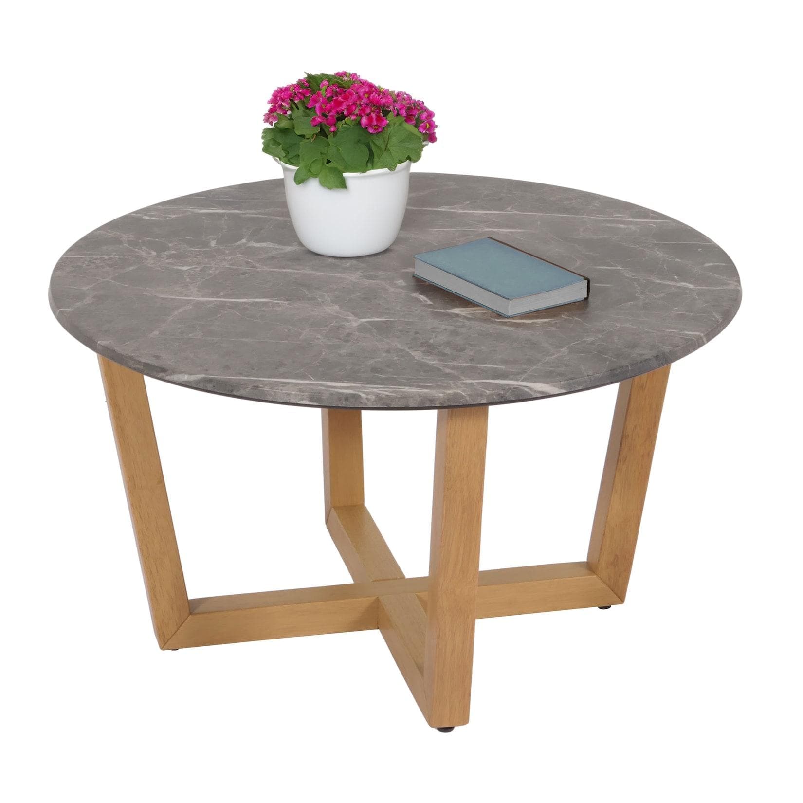 MCW Couchtisch Marmor-Optik Massiv-Holz Gestell Ø80cm