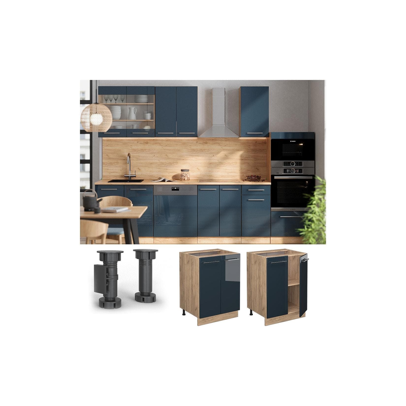 Vicco Unterschrank Fame-Line Eiche Dunkelblau Hochglanz