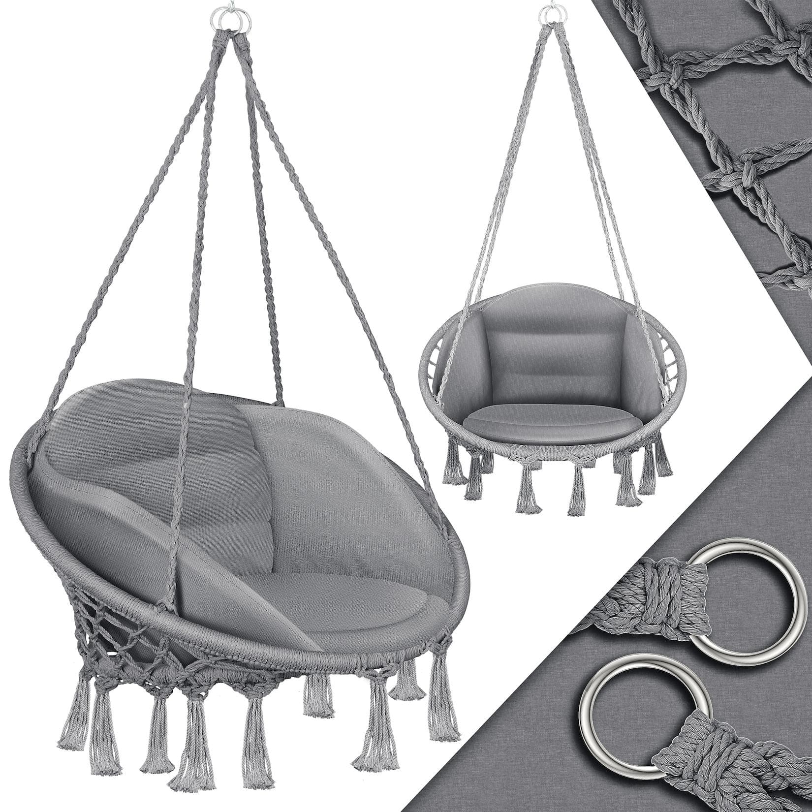 KESSER Hängesessel Grau mit Kissen - Indoor Outdoor Hängestuhl