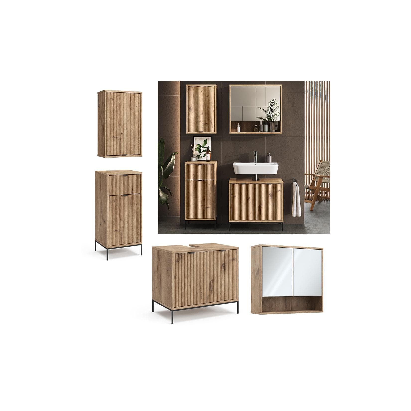 Vicco Badmöbel-Set Eliza 4-teilig Viking Oak Braun Modern