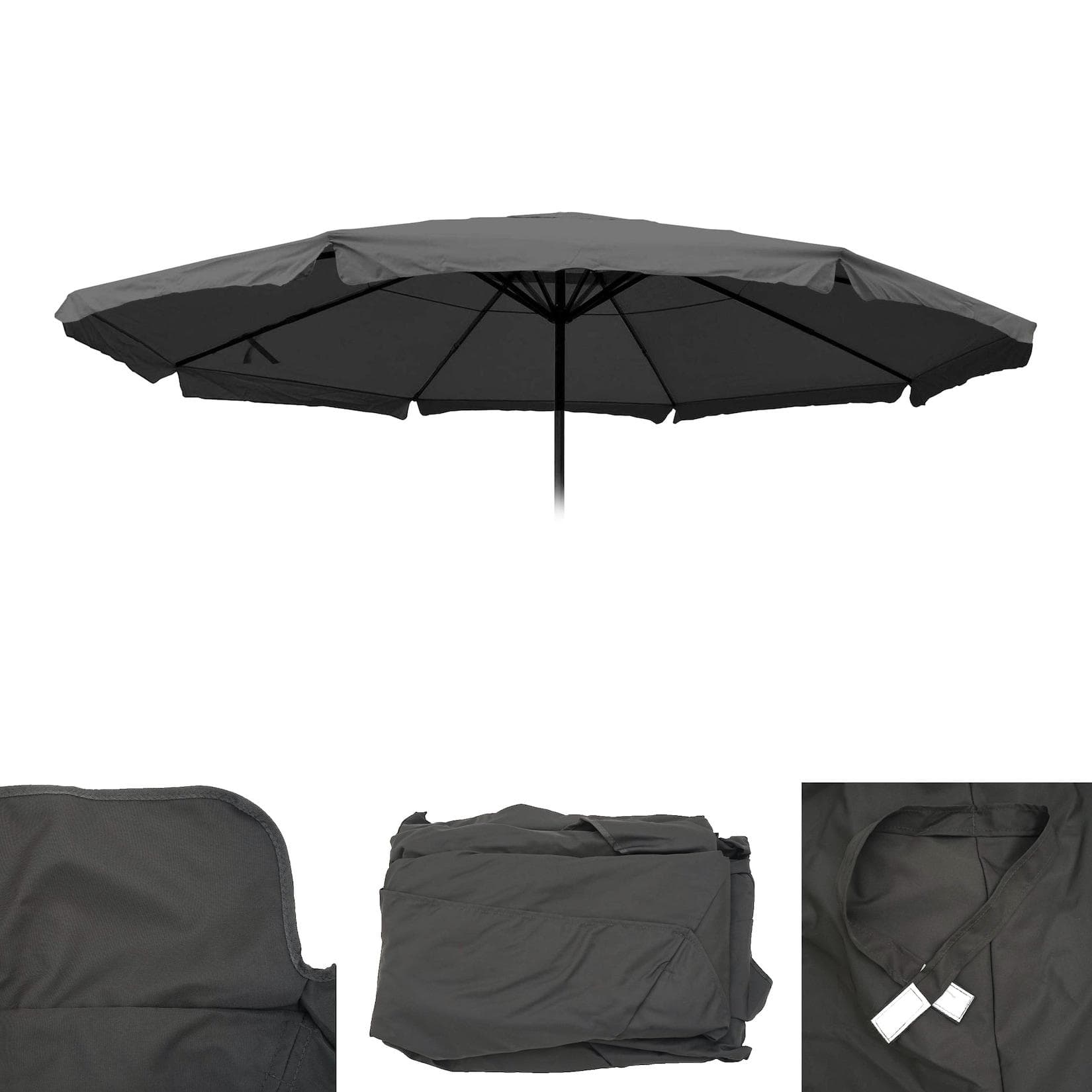 Ersatz-Bezug für Sonnenschirm Carpi Pro, Gastronomie Marktschirm mit Volant Ø 5m, Polyester Anthrazit