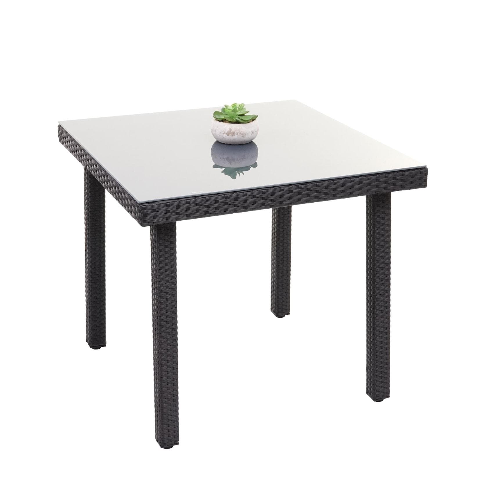 MCW Poly-Rattan Gartentisch Chieti Schwarz mit Glasplatte