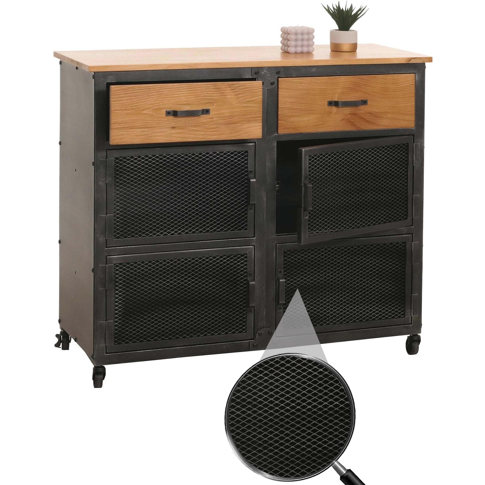 MCW Kommode Industrial Retro Metall Holz Schwarz Natur
