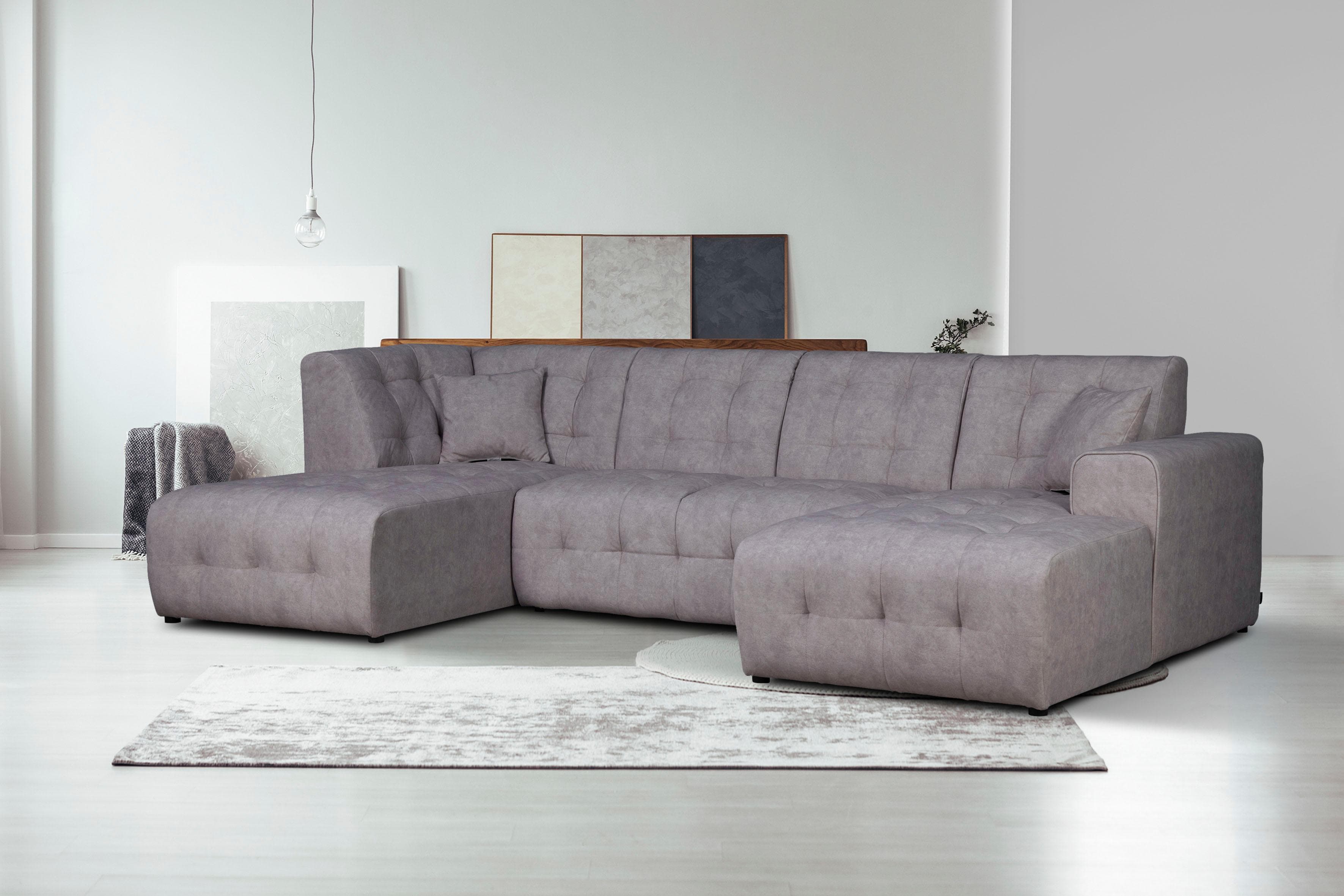 Home Affaire Wohnlandschaft Nosia U-Form Grau mit Zierkissen