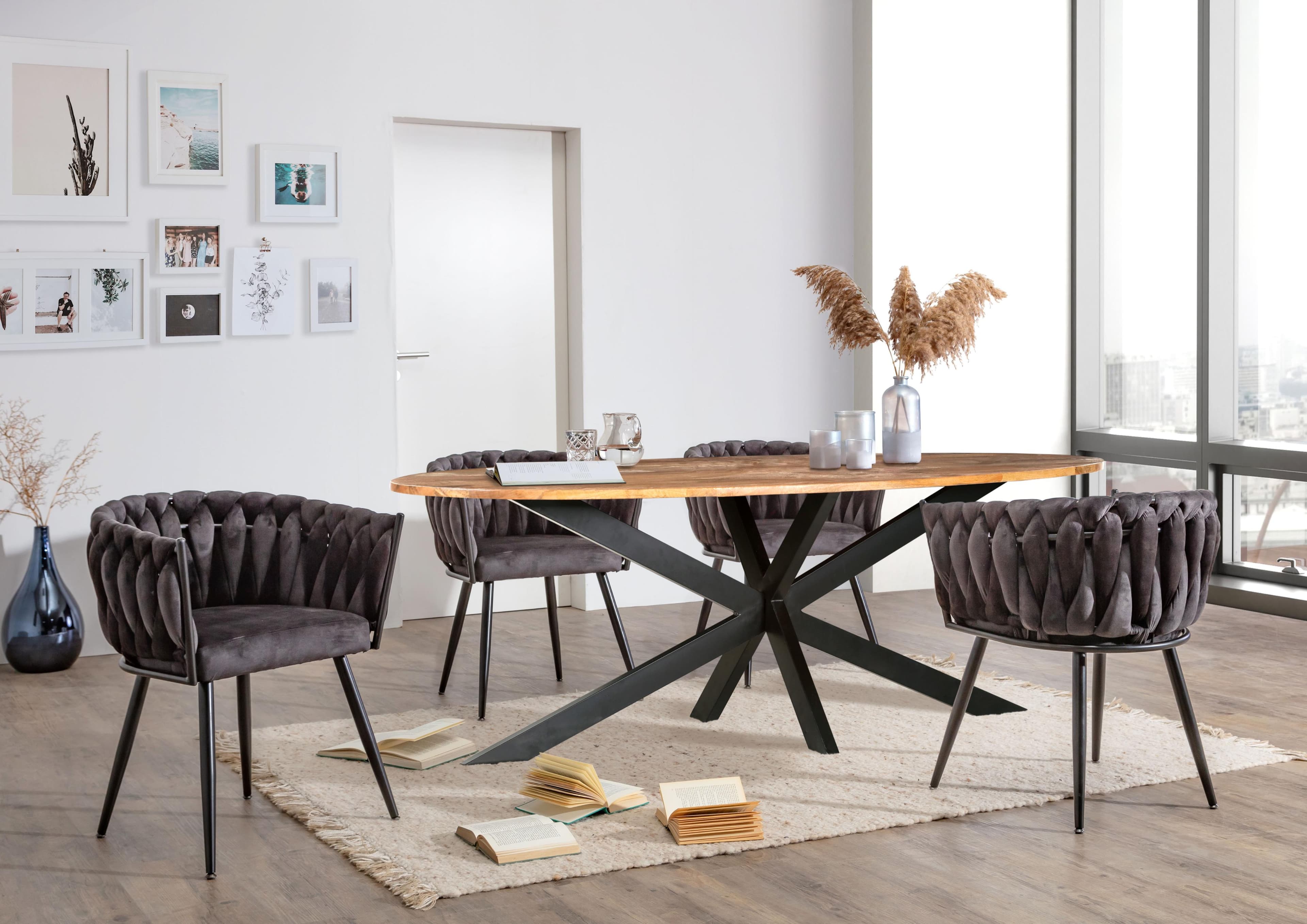GUTMANN FACTORY Esstisch Oval Massivholz Schwarz Natur