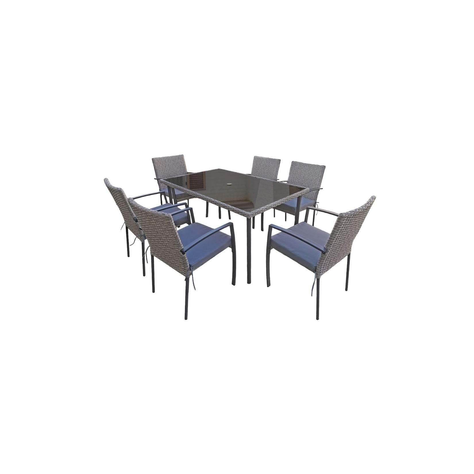 Jet-Line Gartenmöbel Essgruppe Carlo 7-teilig Grau Polyrattan mit Kissen