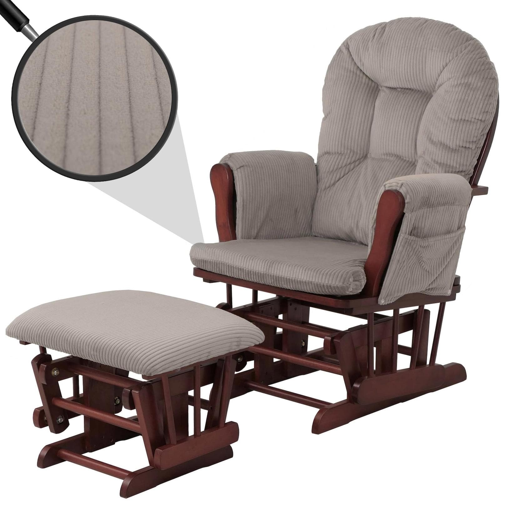 MCW Relaxsessel MCW-C76 Schaukelstuhl mit Hocker hellgrau Stoff Cord