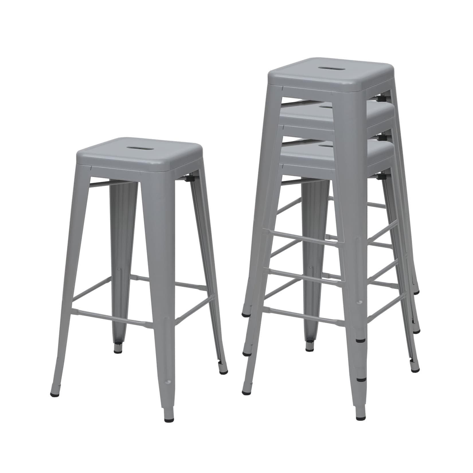 MCW 4er-Set Barhocker Metall Industriedesign Grau Stapelbar