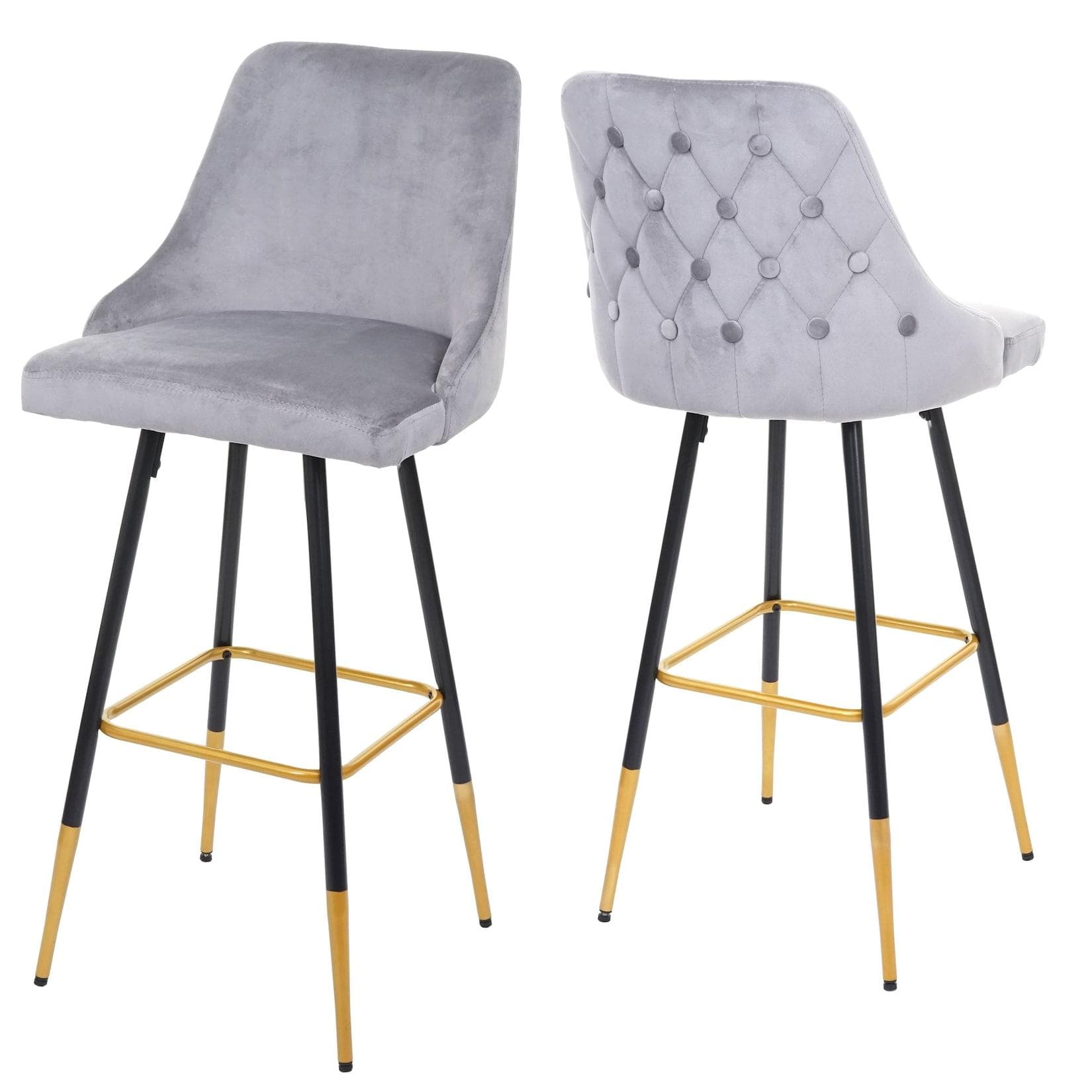 MCW-E70 Barhocker 2er-Set Retro Design Samt Goldene Streben Grau