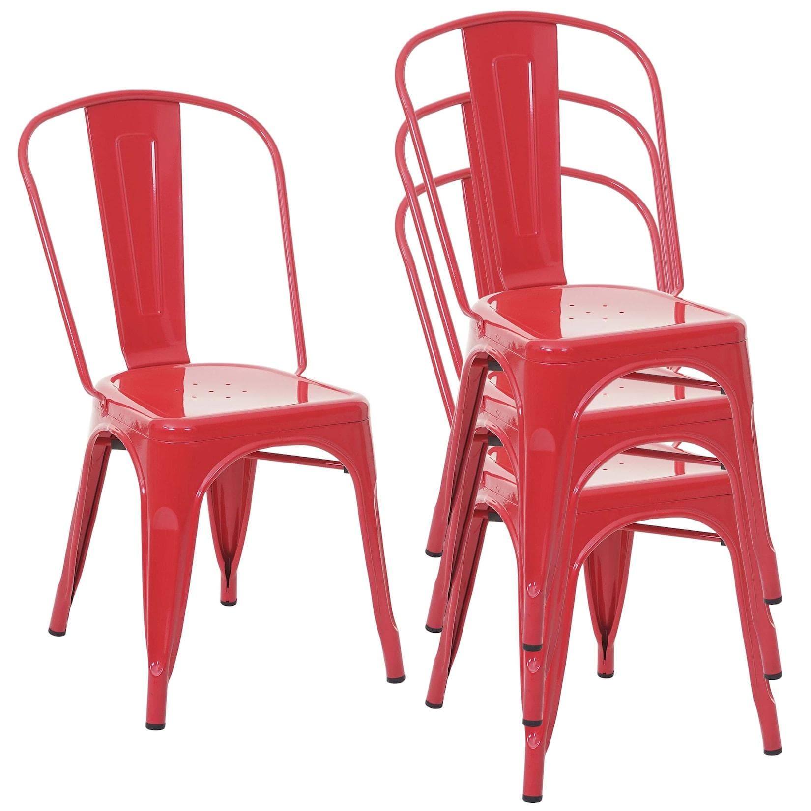 MCW 4er-Set Bistrostuhl Stapelbar Metall Industriedesign Rot