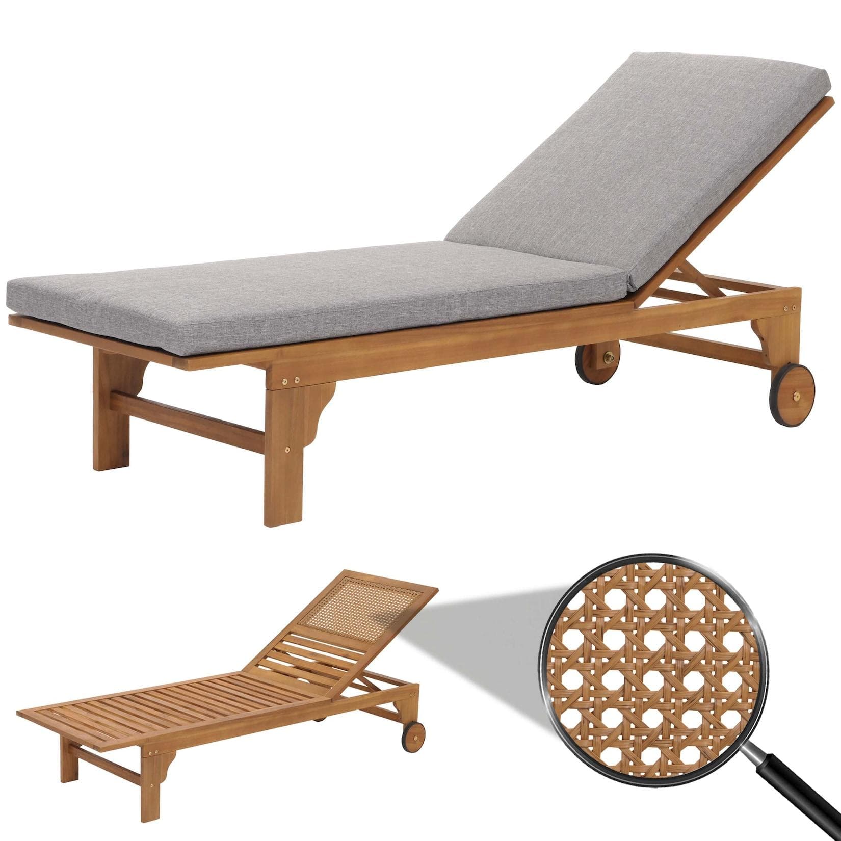 Sonnenliege MCW-N48 Gartenliege Akazie Grau Poly Rattan