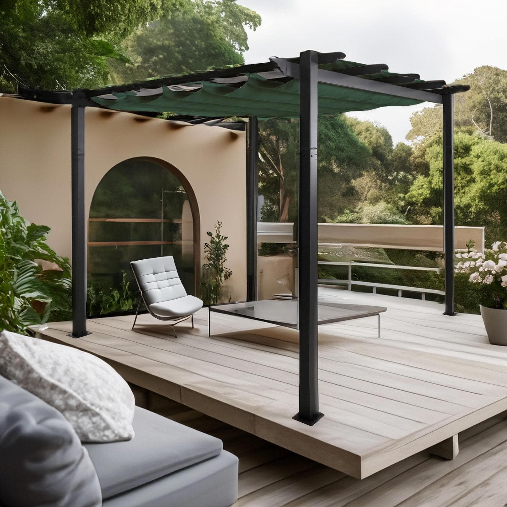 MCW Aluminium Pergola 3x3m Grün Schiebedach UV50+