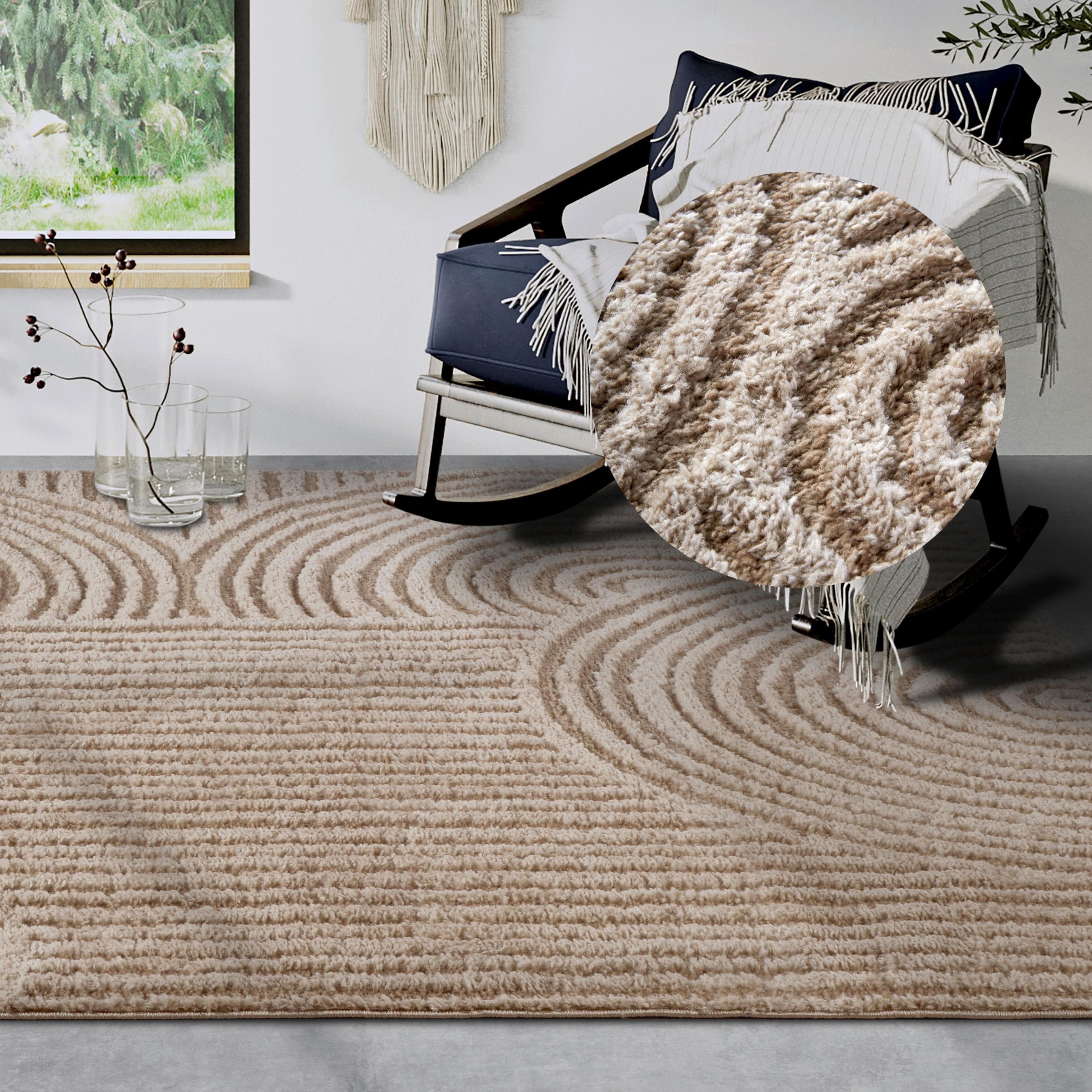 ELLE DECORATION Designteppich Chappe Beige Hochflor Shaggy