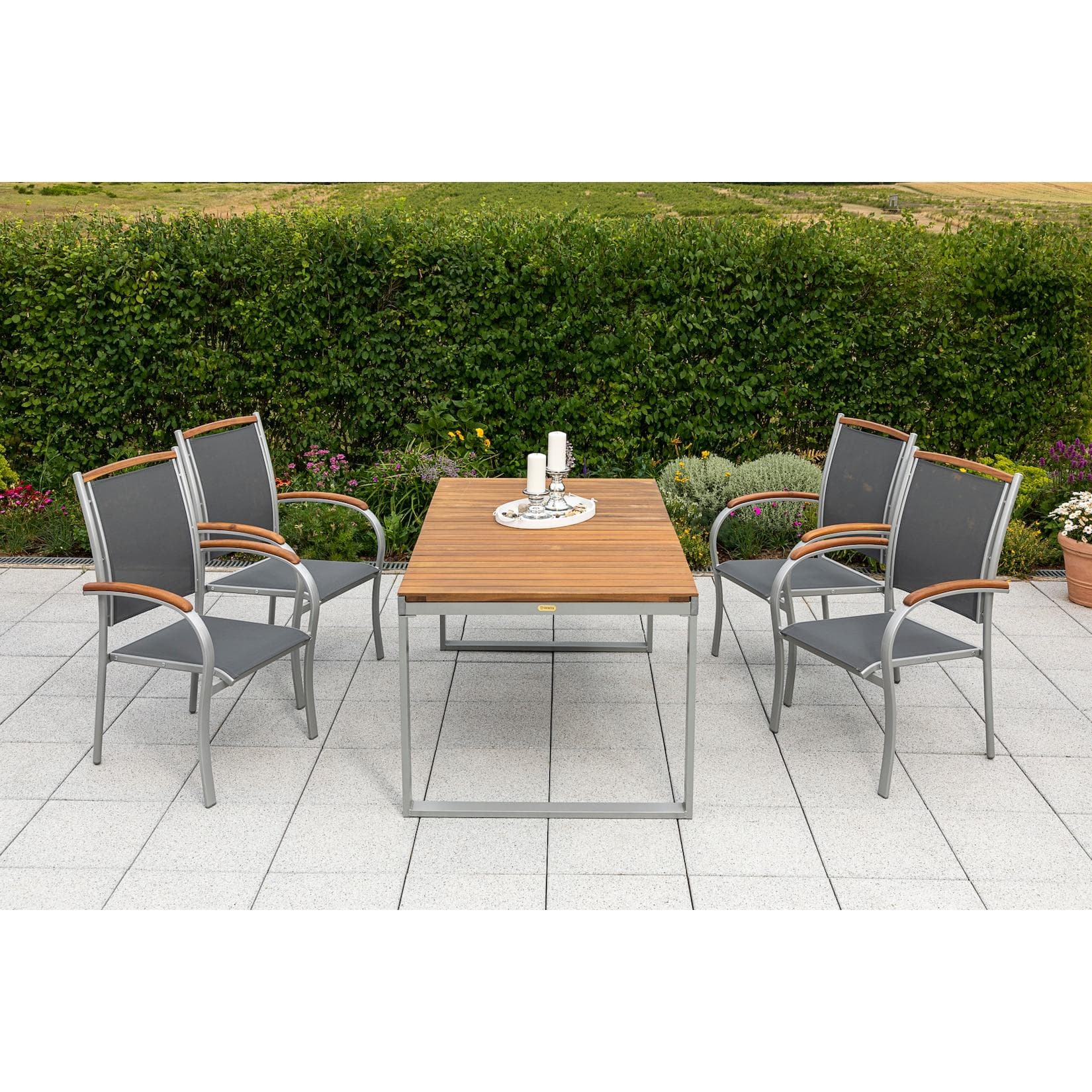Merxx Siena 5-tlg. Ausziehtisch Set Schwarz Aluminium