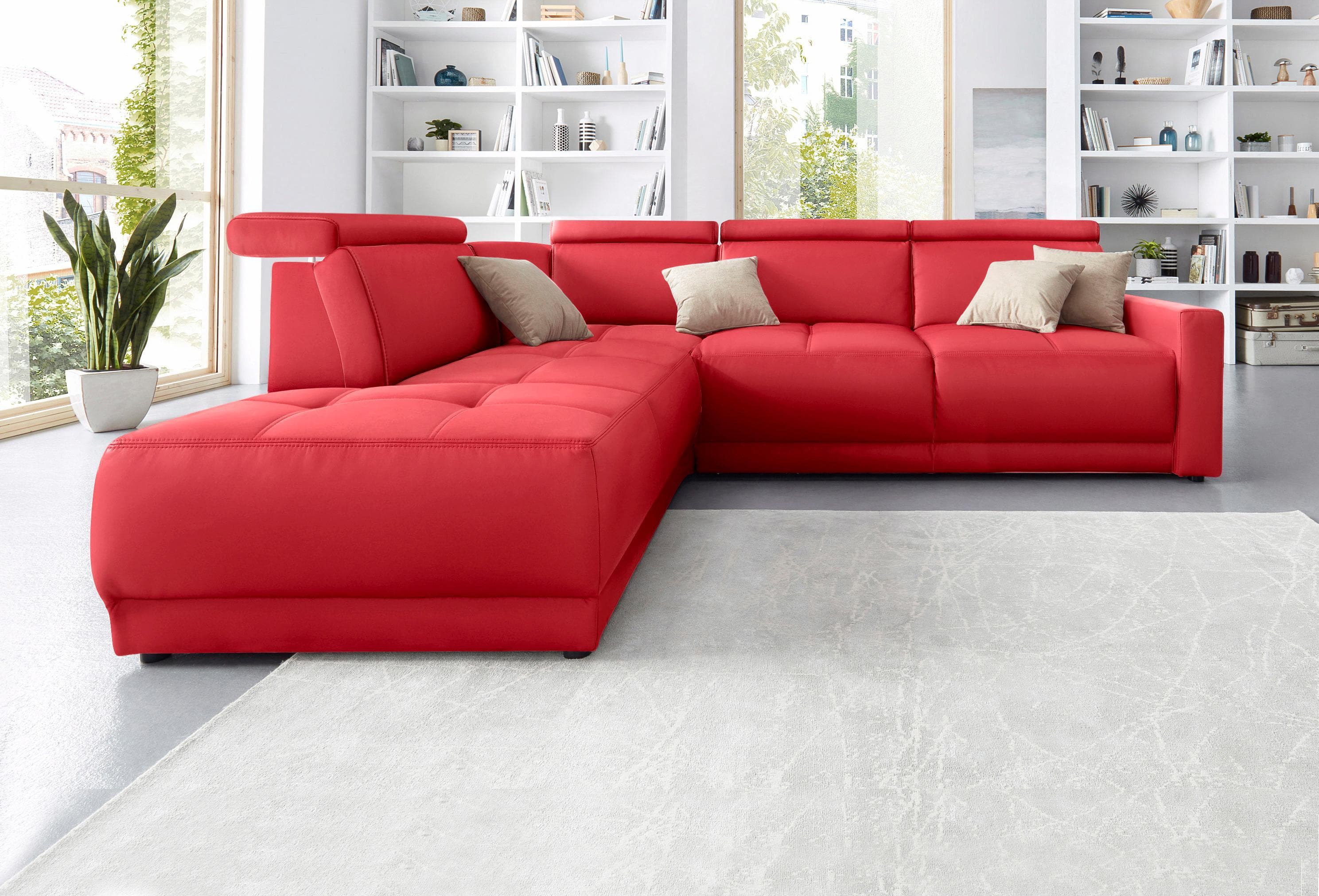 DOMO COLLECTION Ecksofa Ava L-Form Rot Kunstleder mit Ottomane