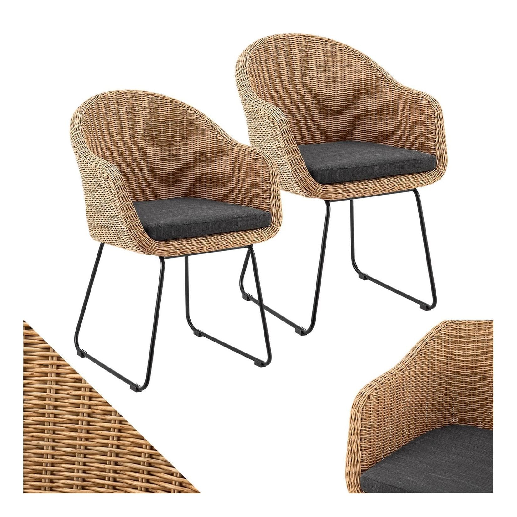 Juskys Rattan Korbsessel Cody 4er Set mit Kissen - Indoor & Outdoor