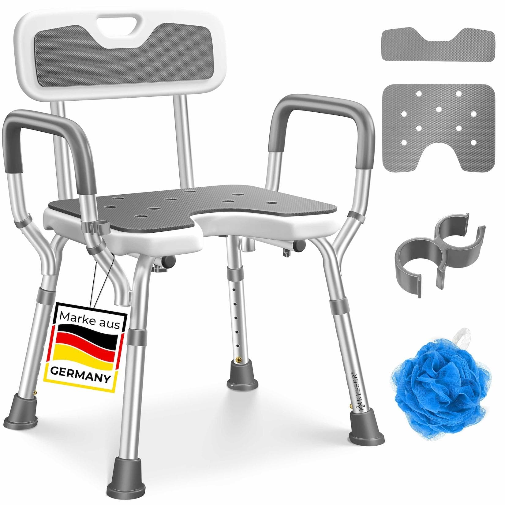 KESSER Duschhocker mit Lehne höhenverstellbar Weiß/Grau