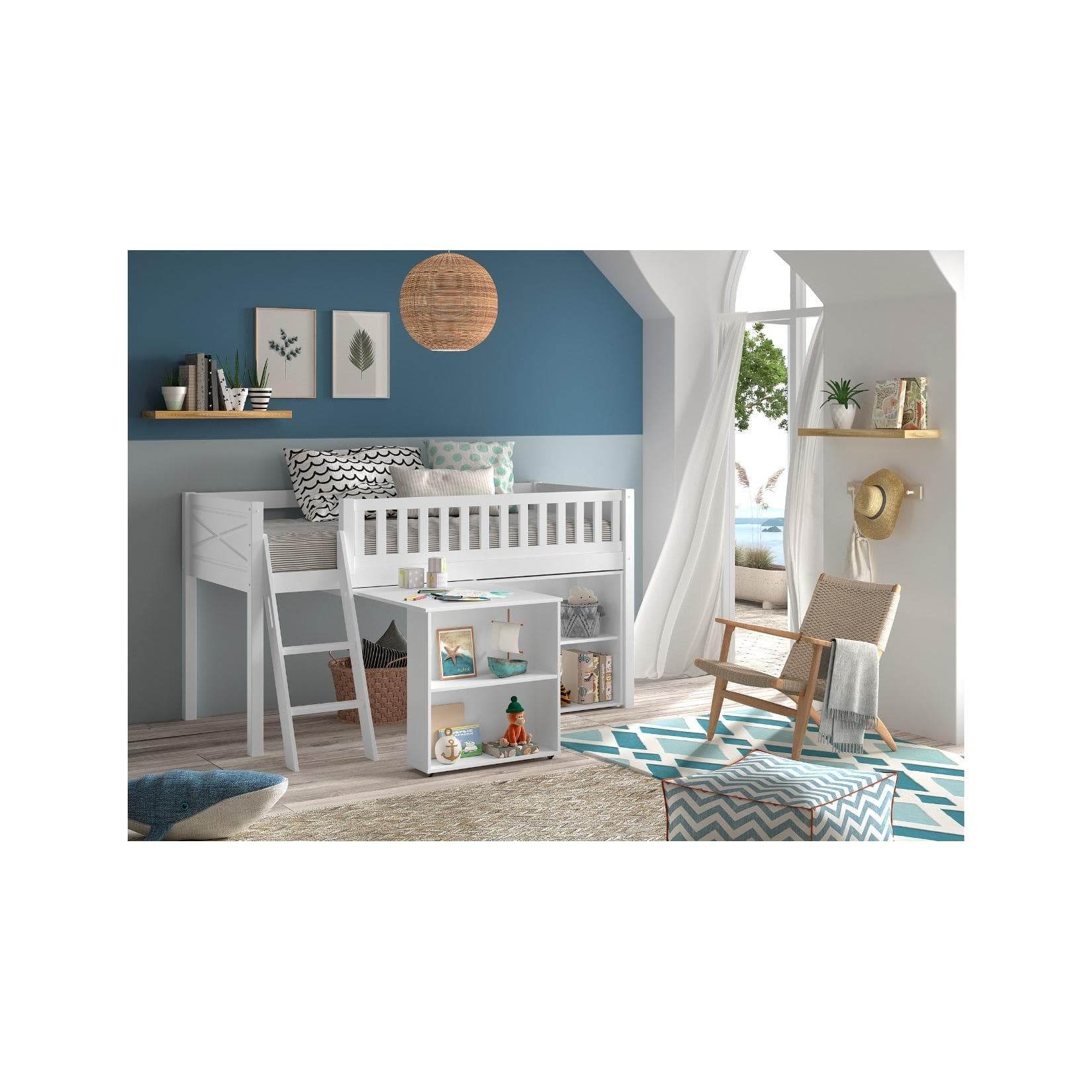 VIPACK Spielbett Scott Weiß mit Schreibtisch und Regal