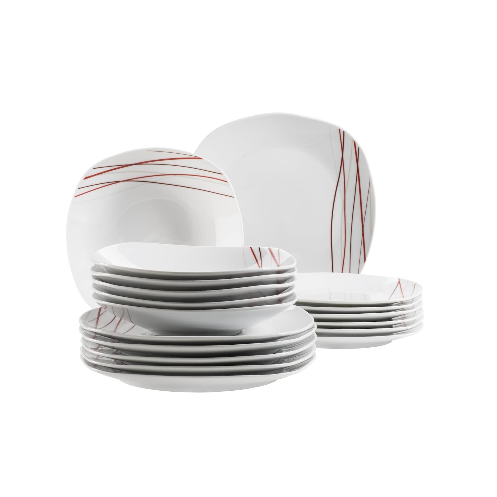 Mäser Tellerset Sencilla Weiß 18 Stk. Porzellan Geschirr-Set