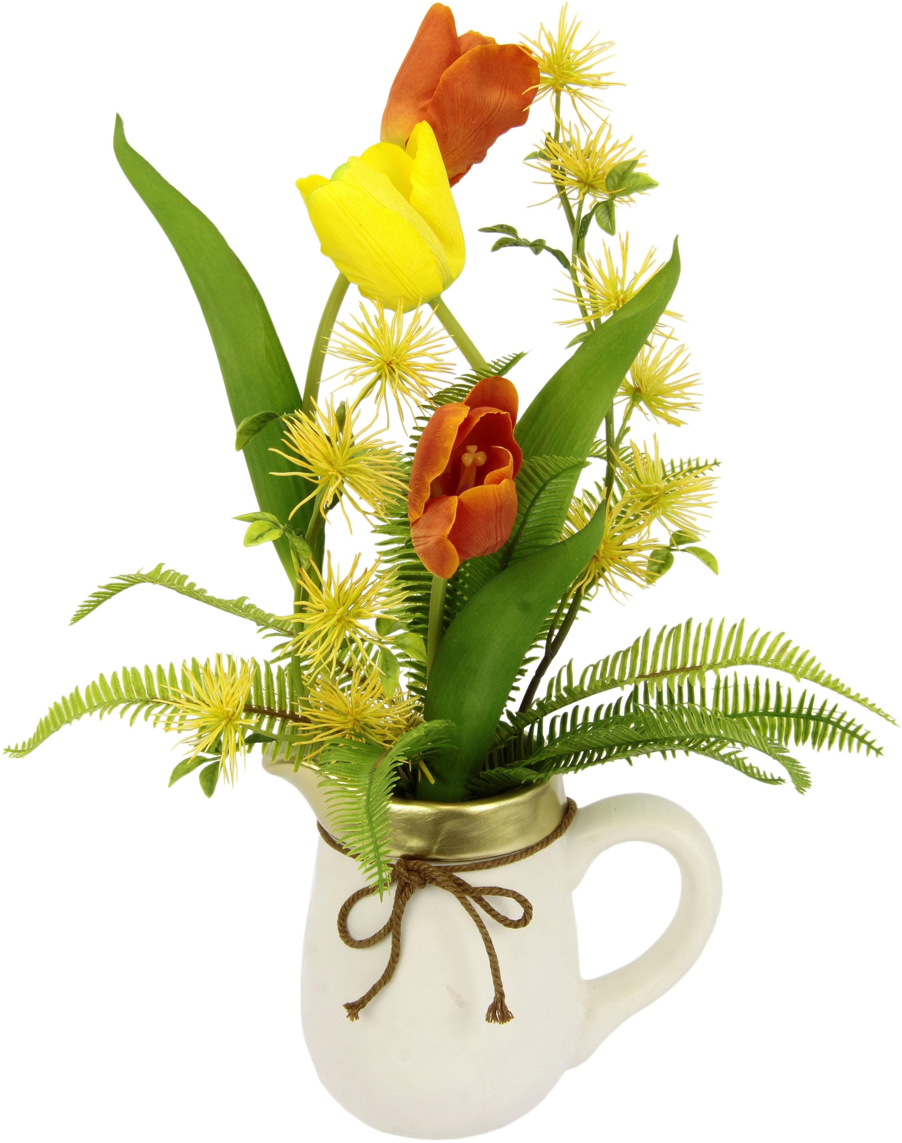 I.GE.A. Kunstblumen Arrangement Tulpen Gelb Orange Keramikkrug