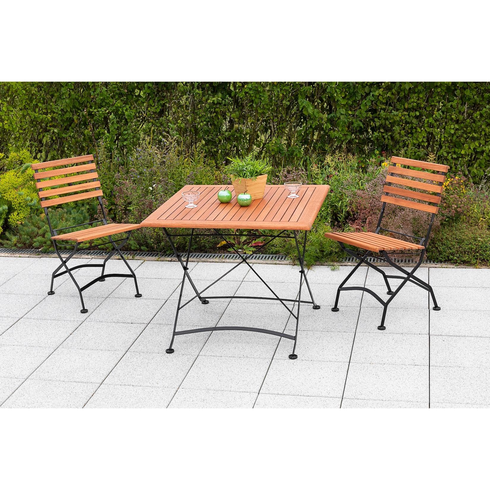Merxx Schlossgarten Set 3tlg. Klapptisch Grau/Schwarz Eukalyptus