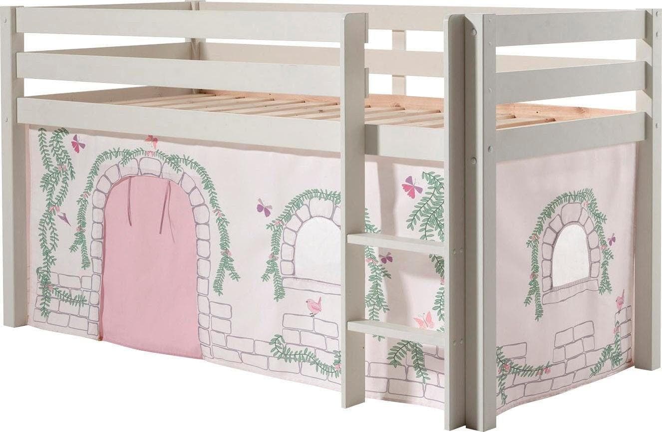 VIPACK Hochbett Pino Weiß Massivholz mit Textil-Set