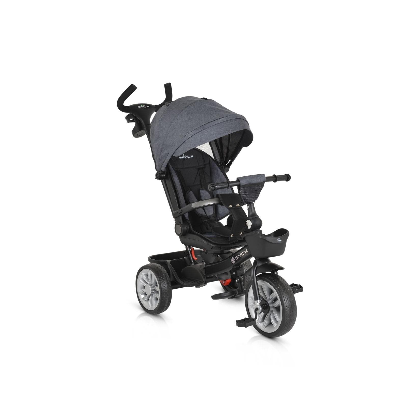 Byox Tricycle Space 3 in 1 Dreirad Grau mit Schiebegriff und Korb