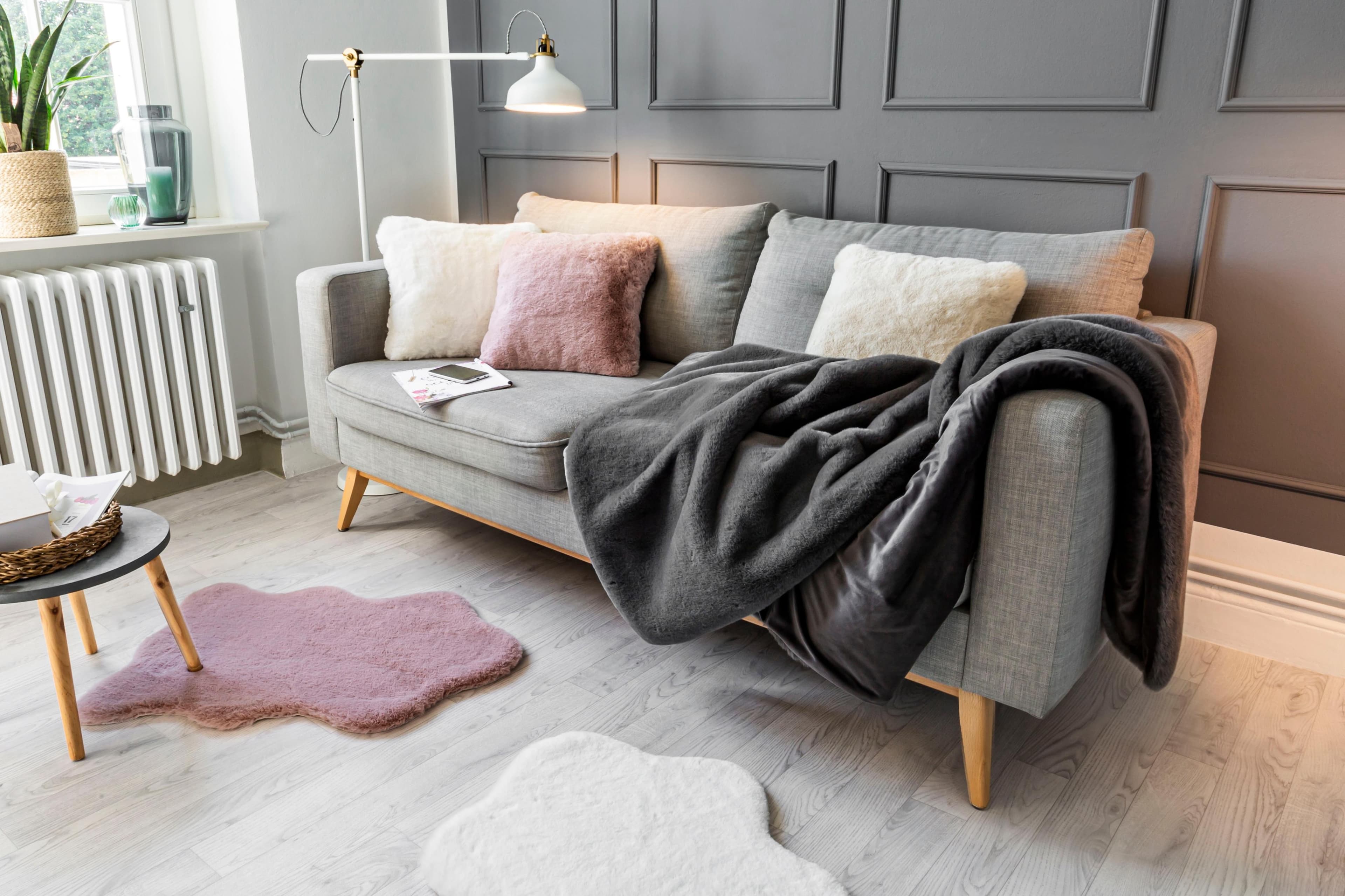 LUXOR LIVING Novara Wohndecke Anthrazit Kunstfell Kuscheldecke