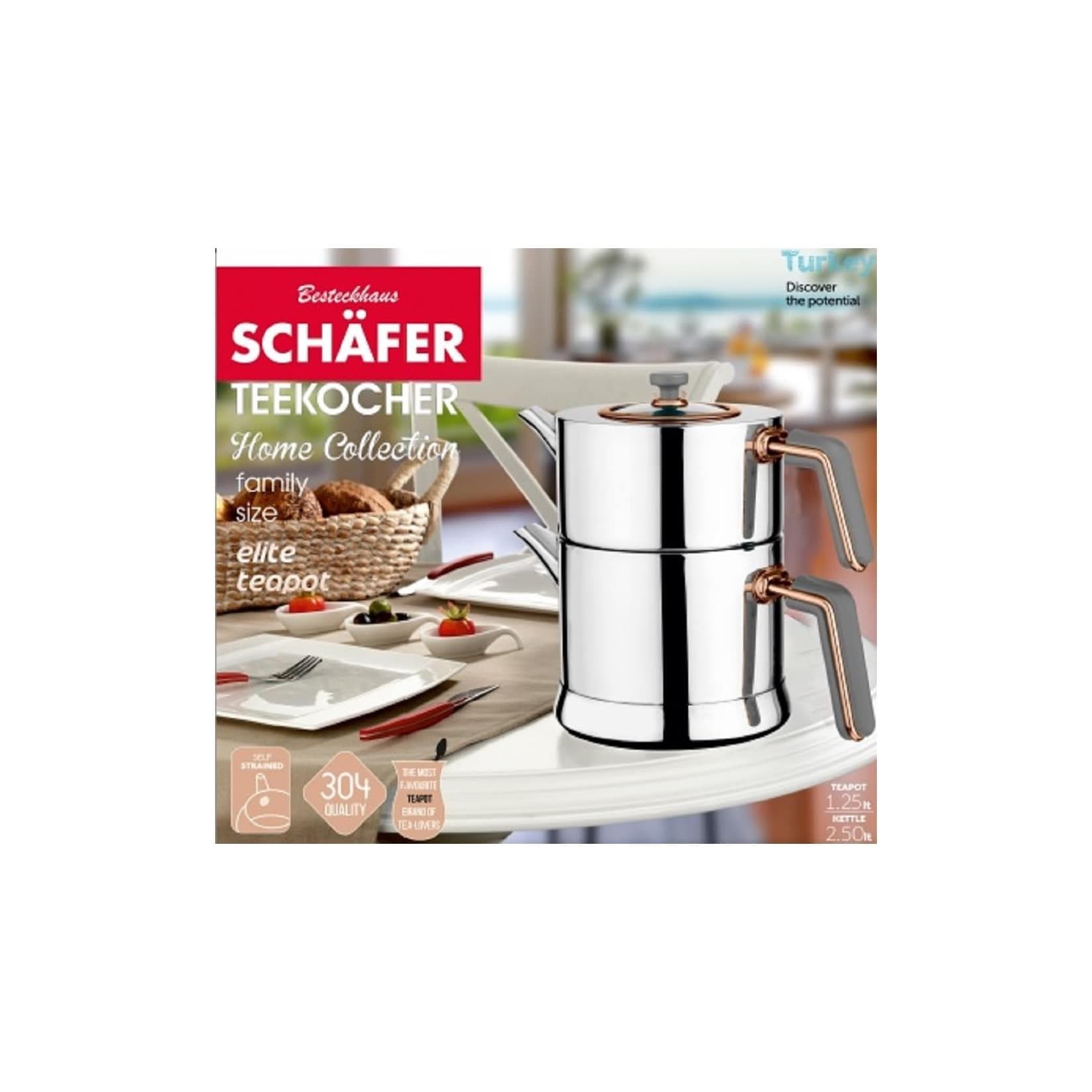 Schäfer Teekessel 1,25 Liter und Wasserkessel 2,5 Liter 18/10 Edelstahl