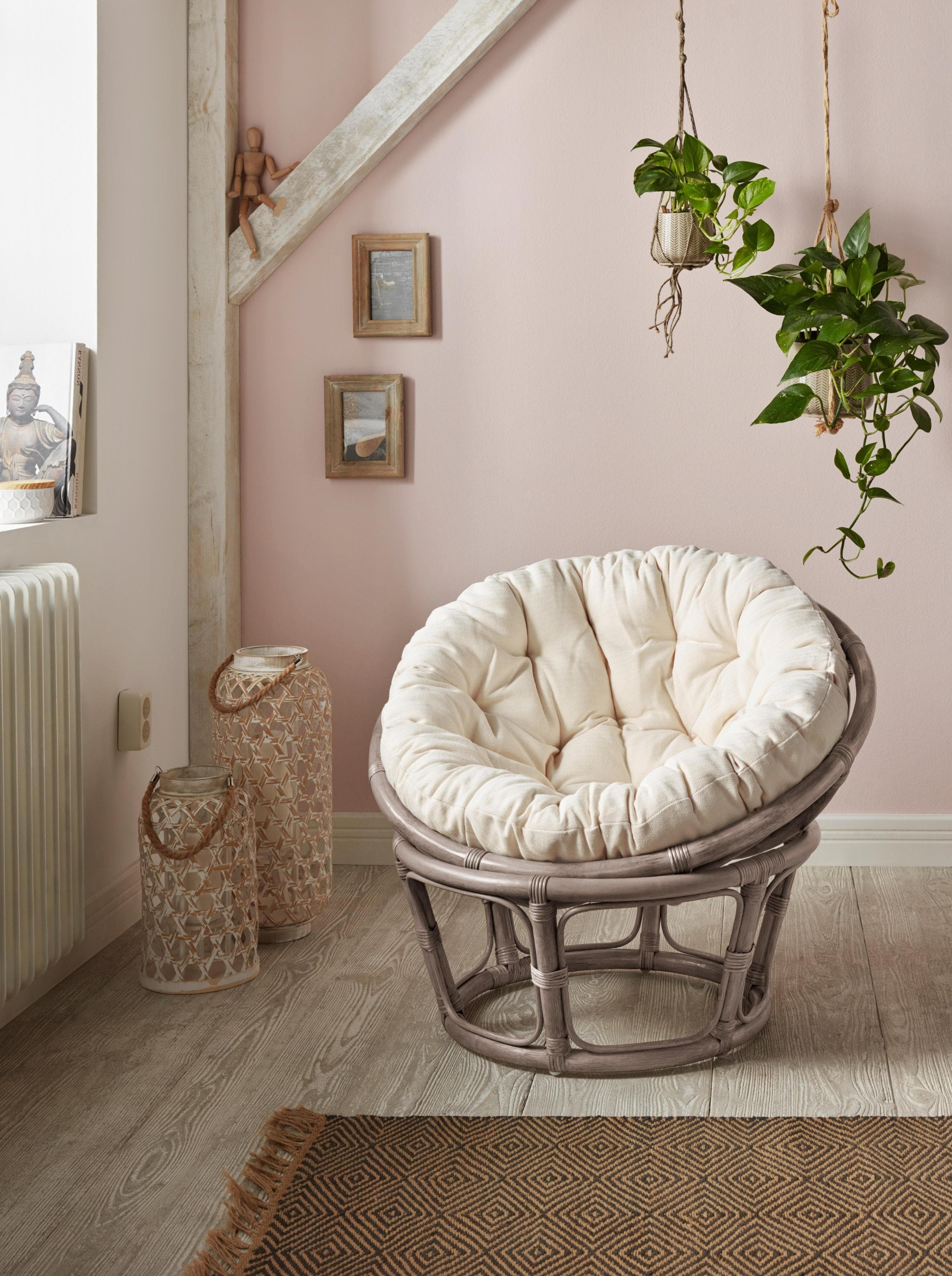 HOME AFFAIRE Rattanstuhl Grau Beige Handgeflochten mit Sitzkissen