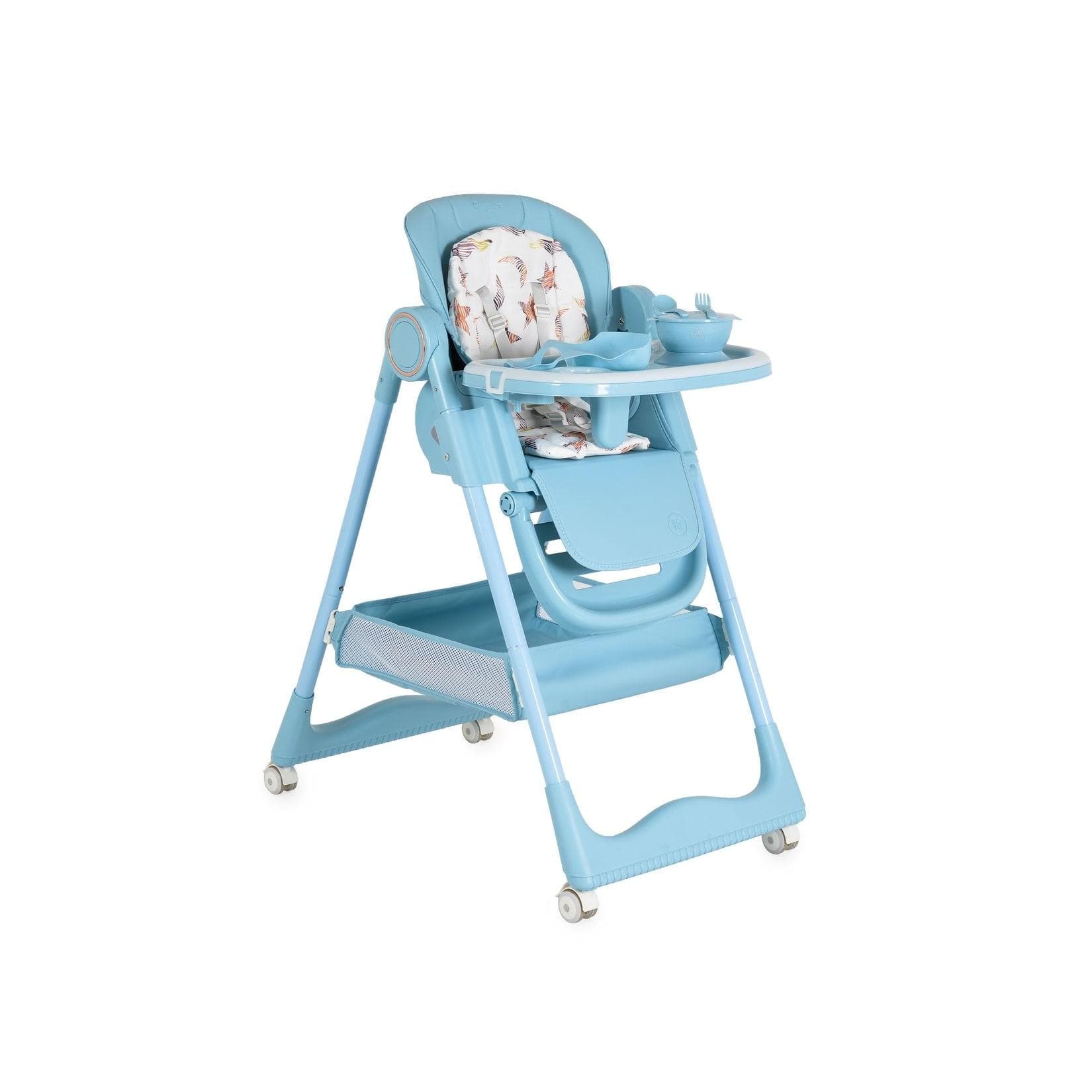 Moni Kinderhochstuhl Surprise faltbar Lätzchen Schüssel Löffel Gabel Räder Korb Blau